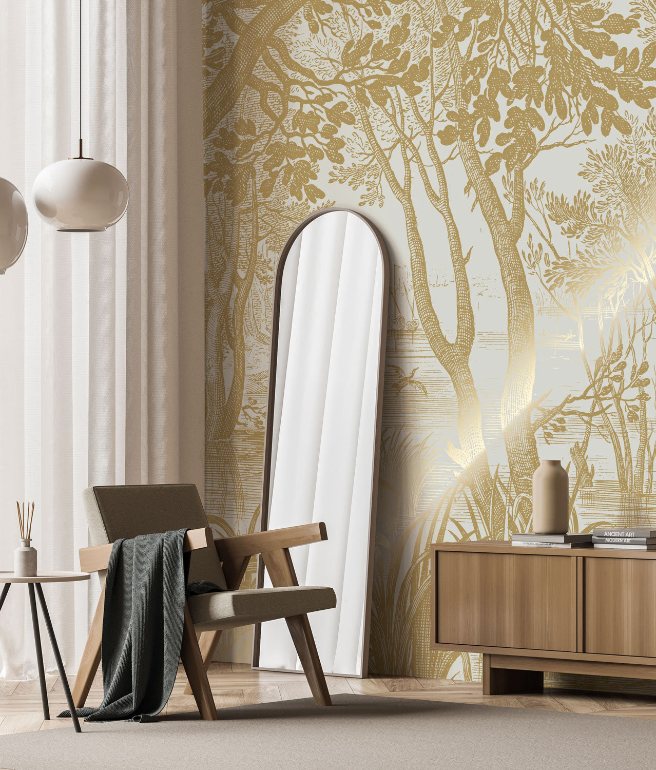 KEK Amsterdam Gold Metallic Engraved Landscapes MW-092 - 4 Sheets Behang