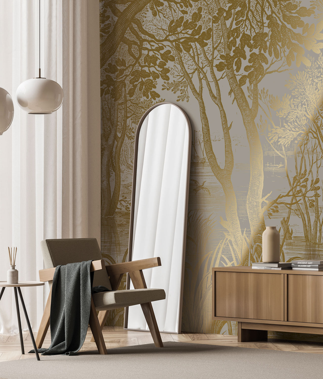 KEK Amsterdam Gold Metallic Engraved Landscapes MW-098 - 4 Sheets Behang