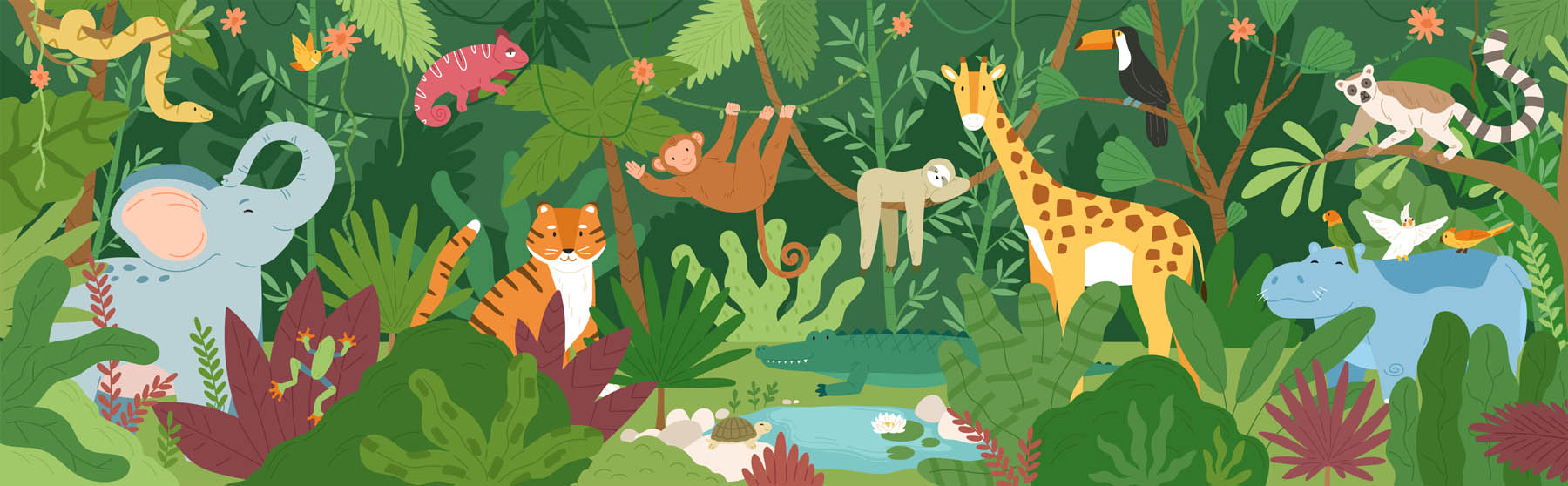 Kleurrijke Jungledieren - LW00631 Fotobehang