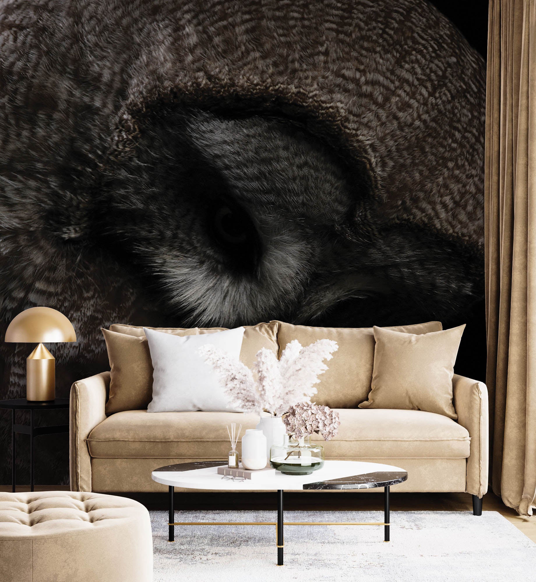 Kop van een grote grijze uil - LW00181 Fotobehang