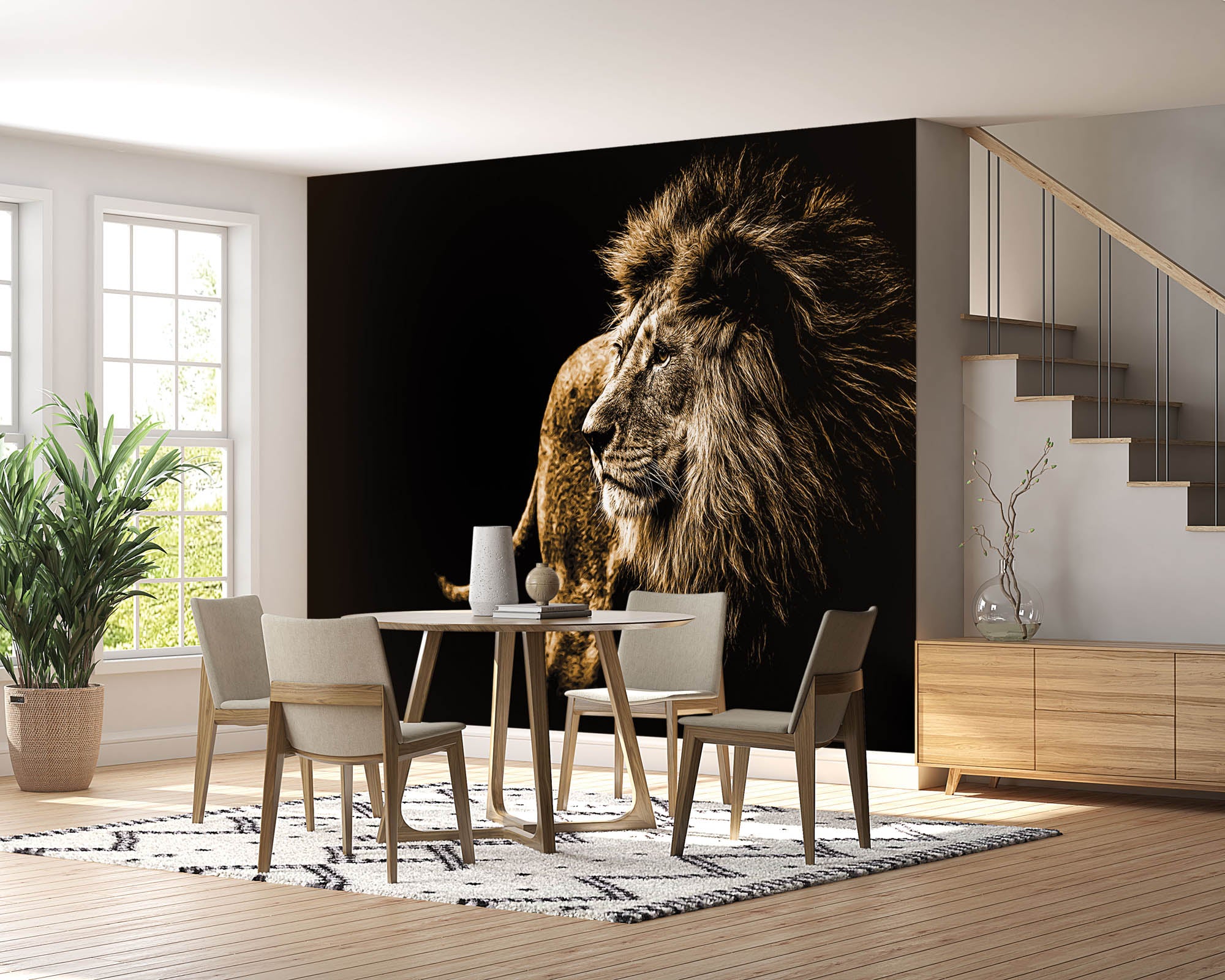 Leeuw op zwarte achtergrond - LW00186 Fotobehang