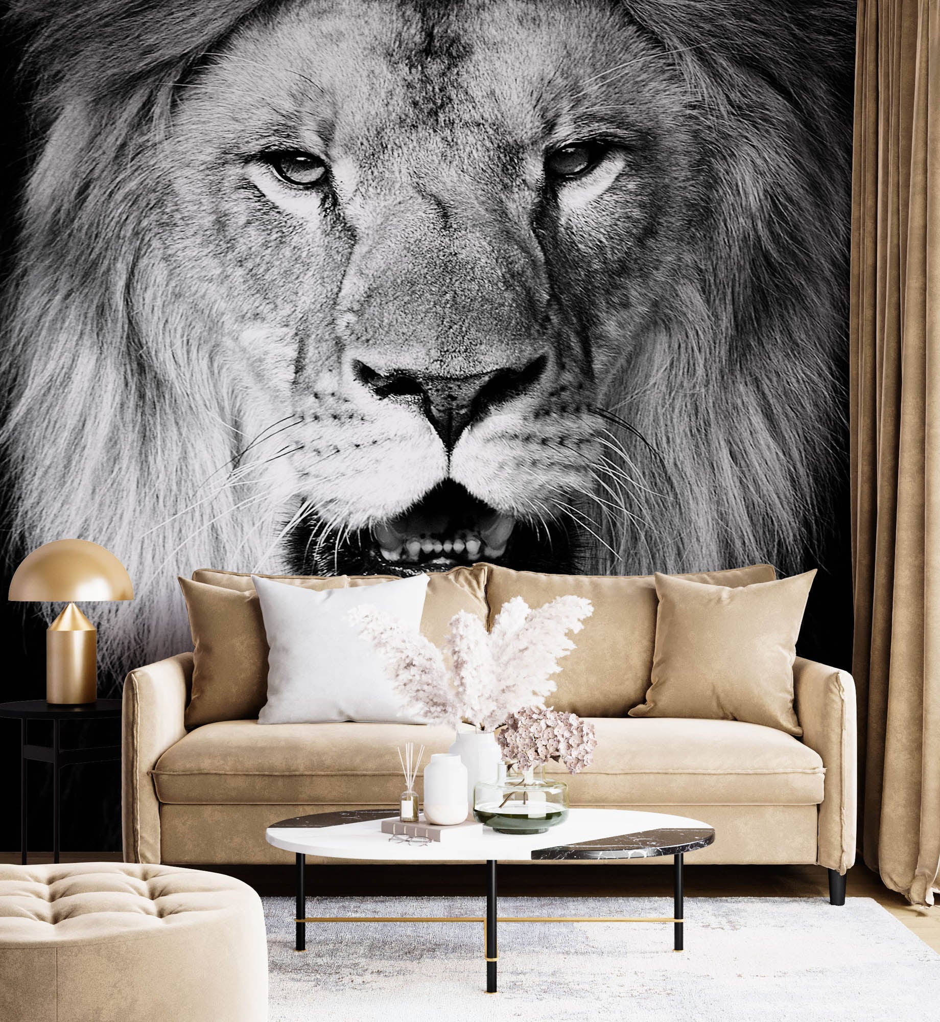 Leeuwenkop op zwarte achtergrond - LW00220 Fotobehang