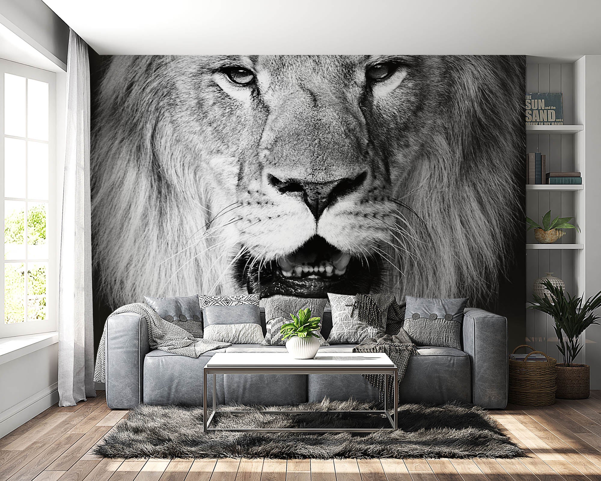 Leeuwenkop op zwarte achtergrond - LW00220 Fotobehang