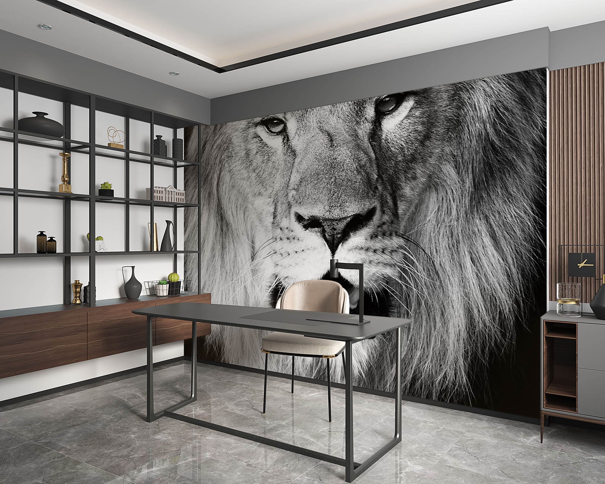 Leeuwenkop op zwarte achtergrond - LW00220 Fotobehang