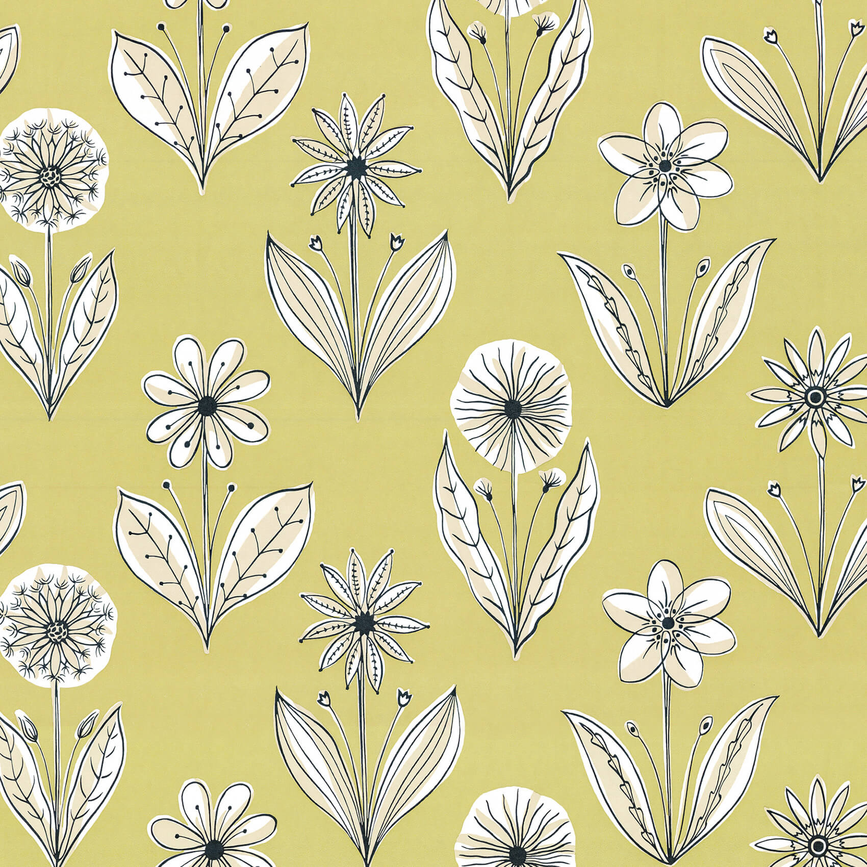 Little Green 50S Line Wallpapers Florette Acid Drop Behang