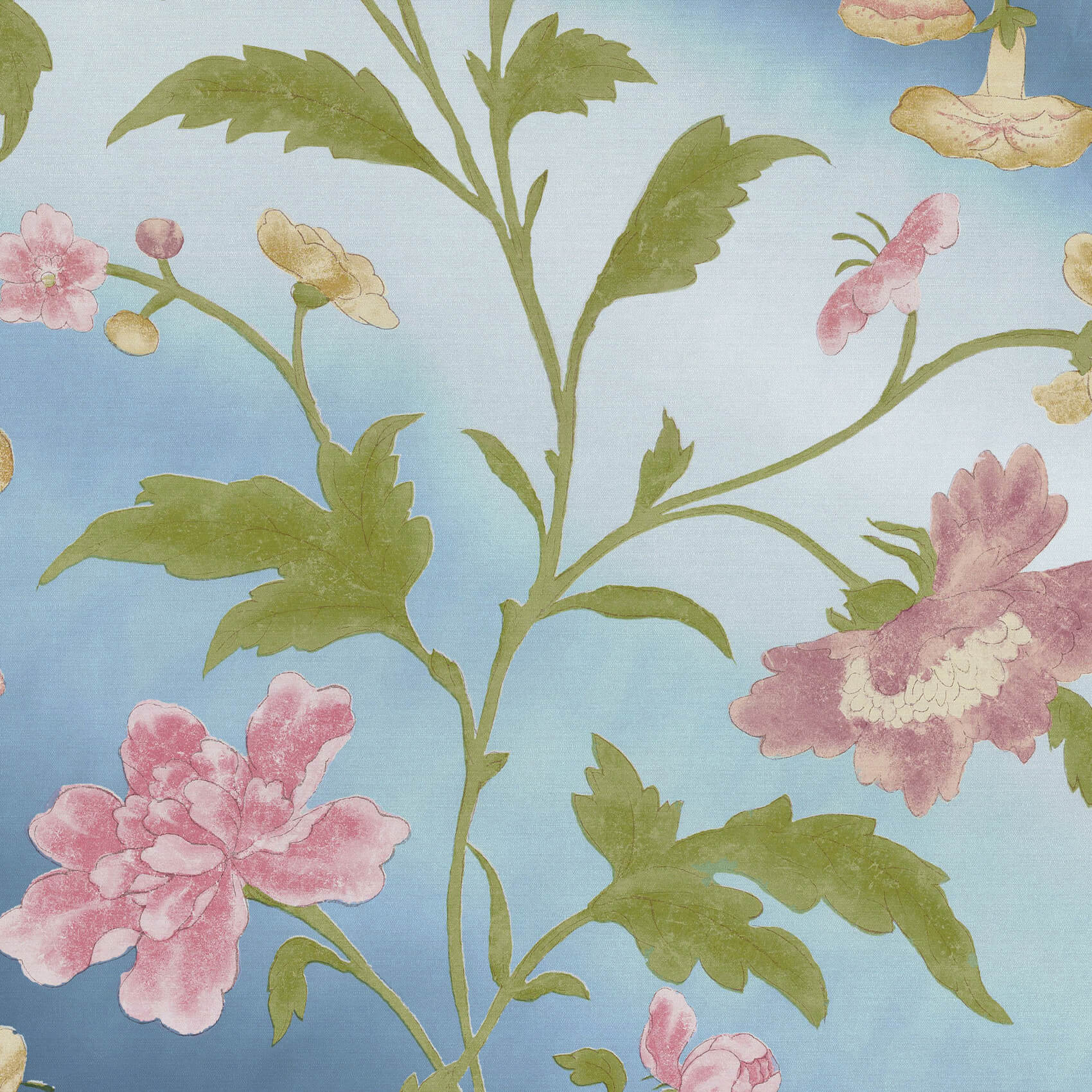 Little Green China Rose Blue Lustre Behang