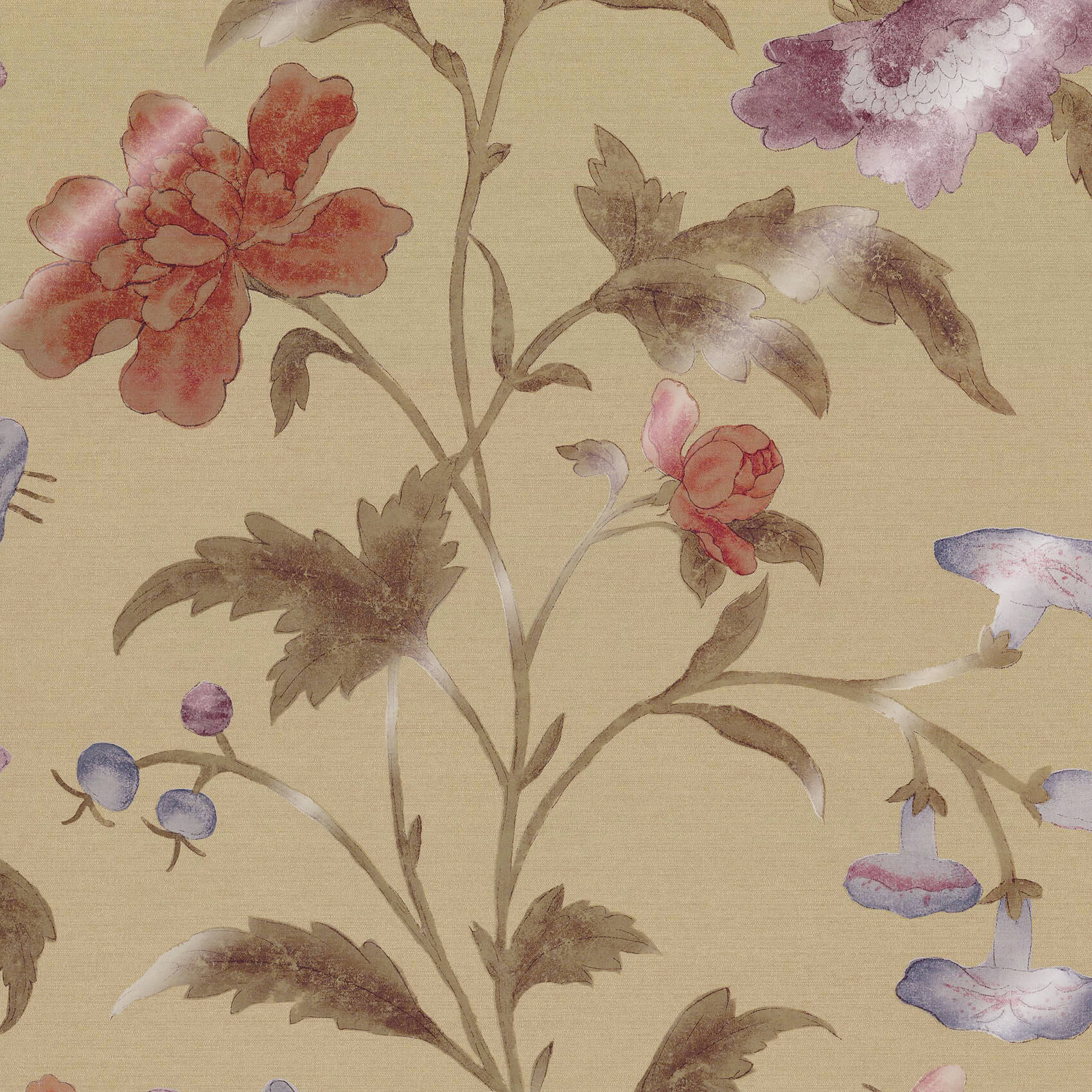 Little Green China Rose Bronze Behang