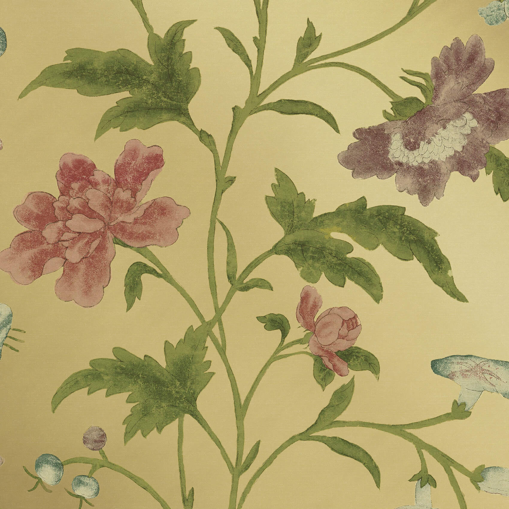 Little Green China Rose Emerald Lustre Behang