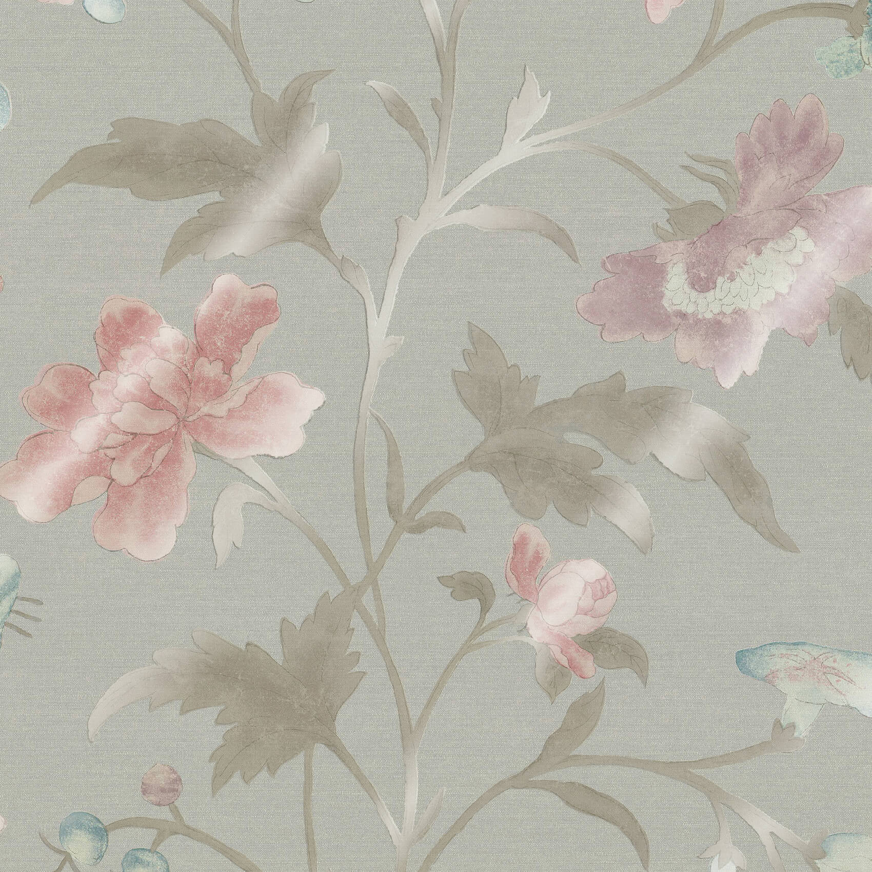 Little Green China Rose French Grey Lustre Behang