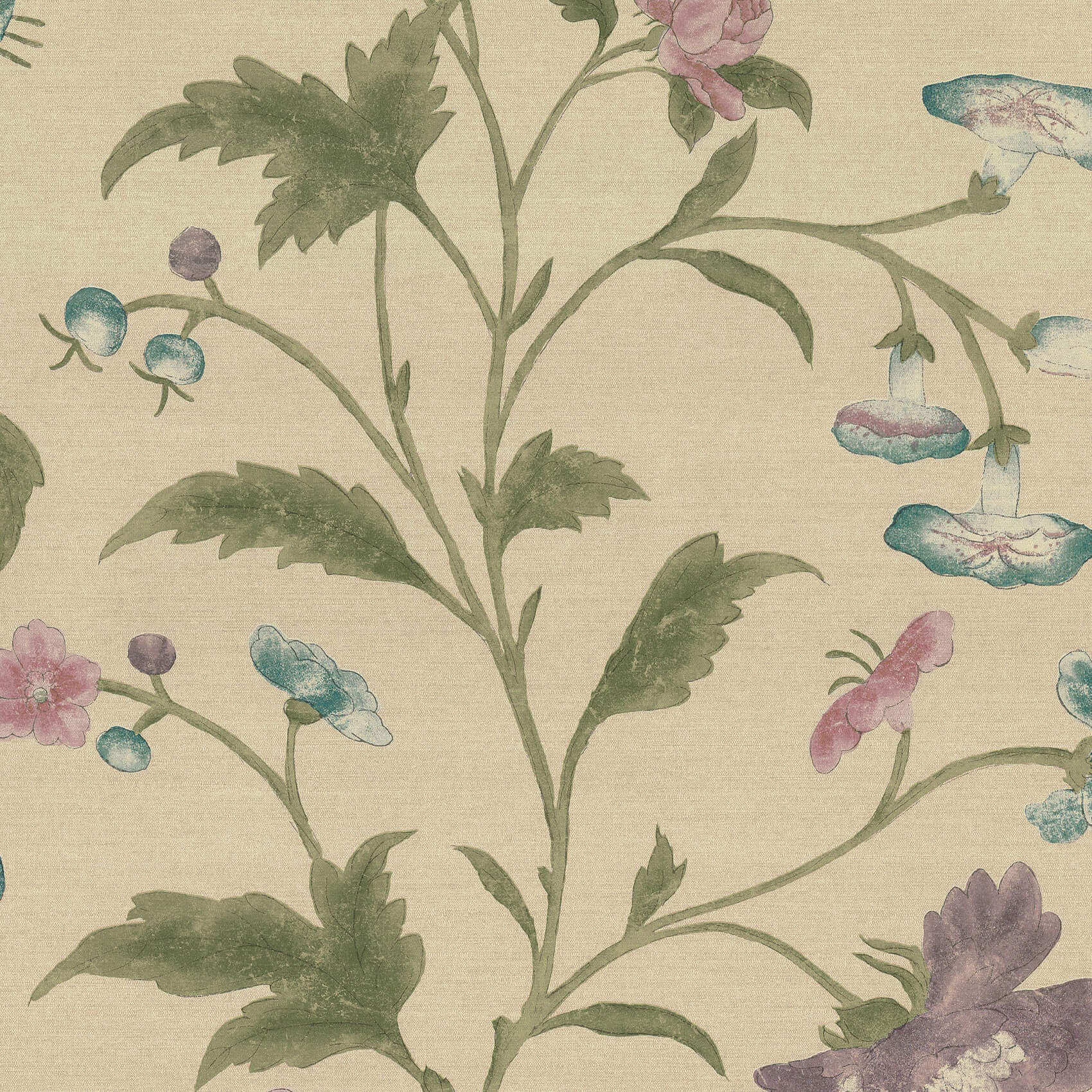Little Green China Rose Sage Behang
