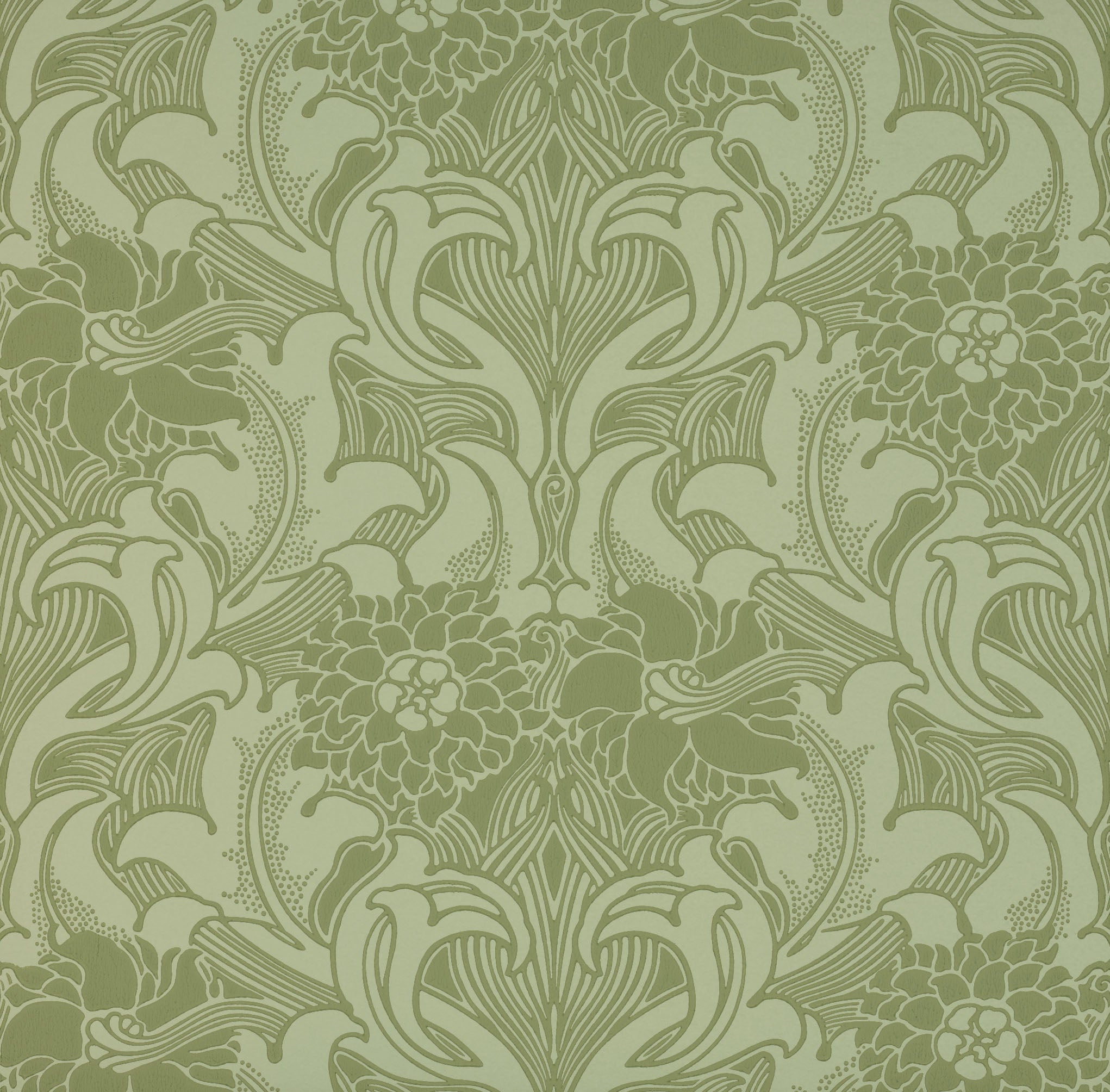 Little Green National Trust III Dahlia Scroll Pea Green Behang