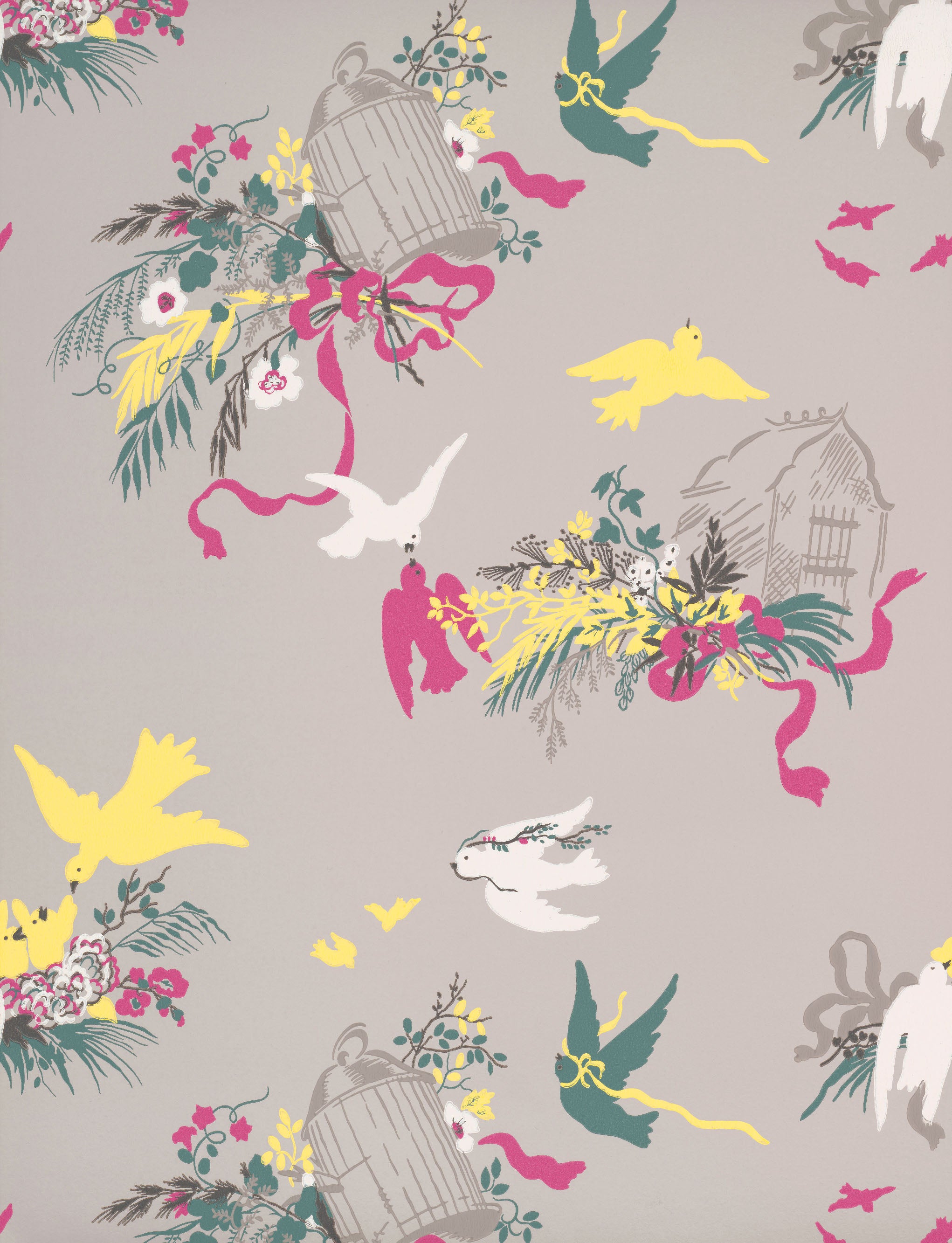 Little Green National Trust III Volieres French Grey Behang