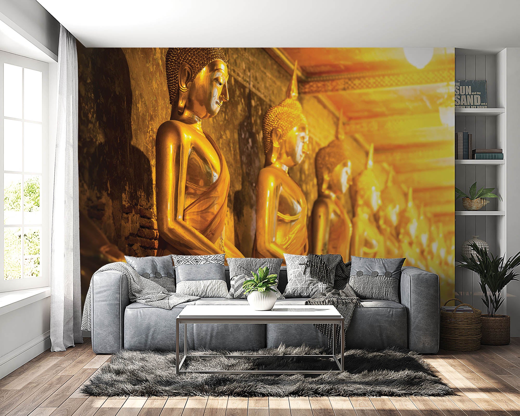 Mediterende boeddha's - LW00092 Fotobehang