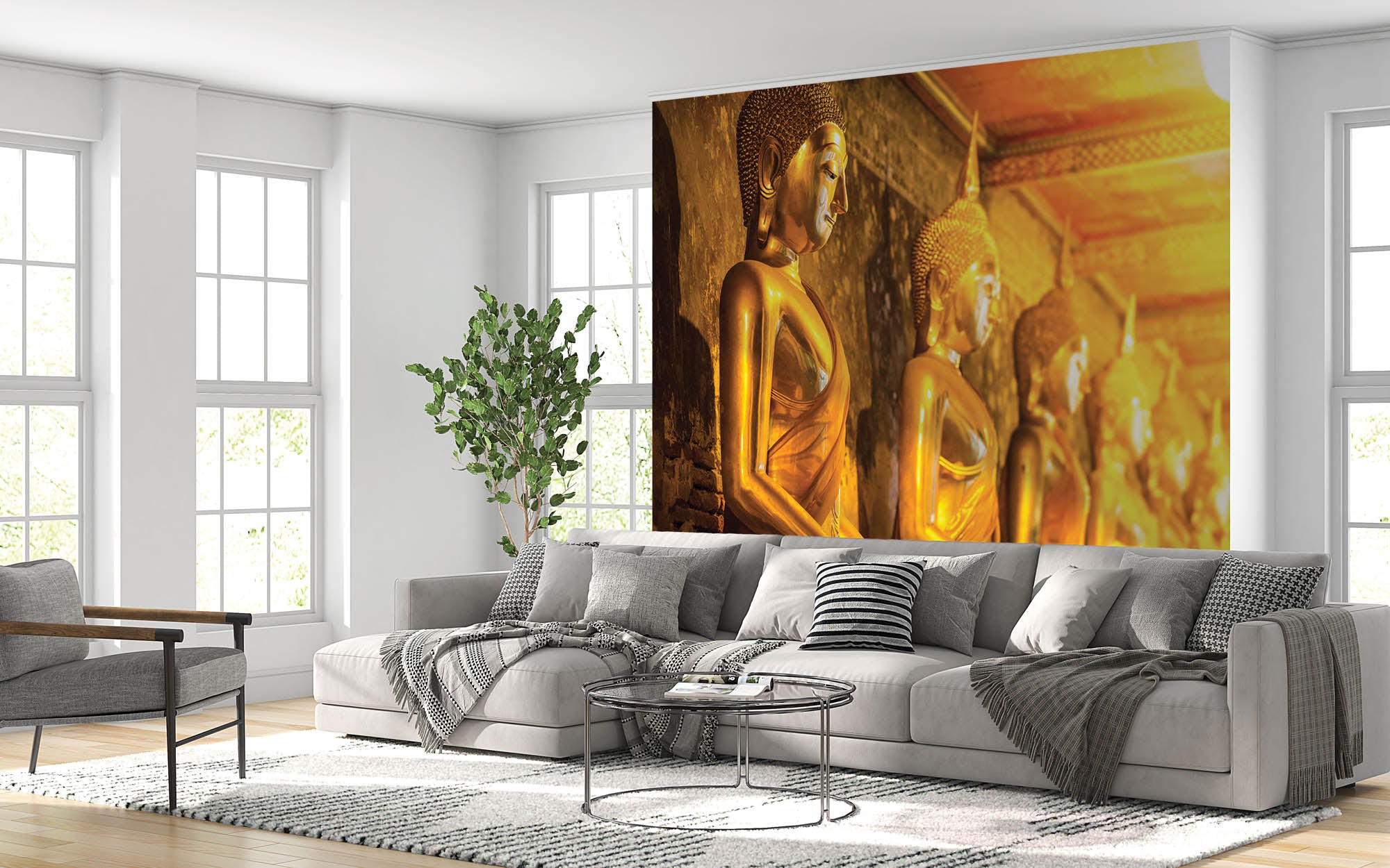 Mediterende boeddha's - LW00092 Fotobehang