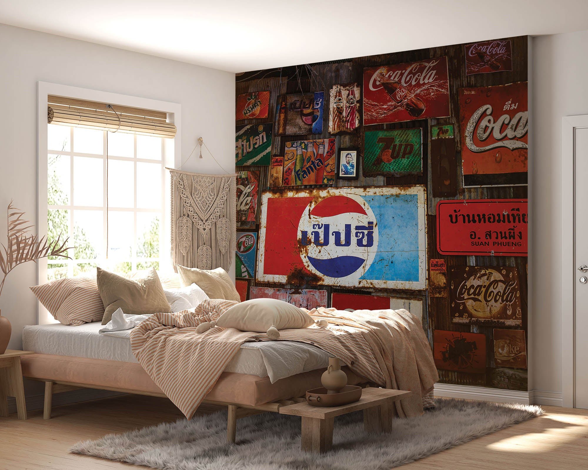 Muur met vintage logo's frisdranken - LW00426 Fotobehang