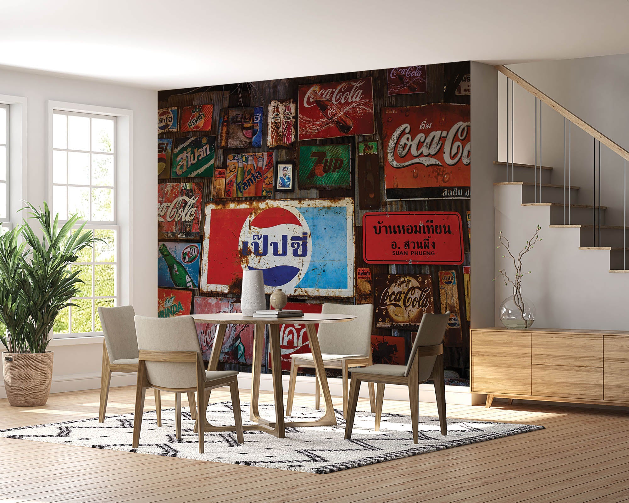 Muur met vintage logo's frisdranken - LW00426 Fotobehang