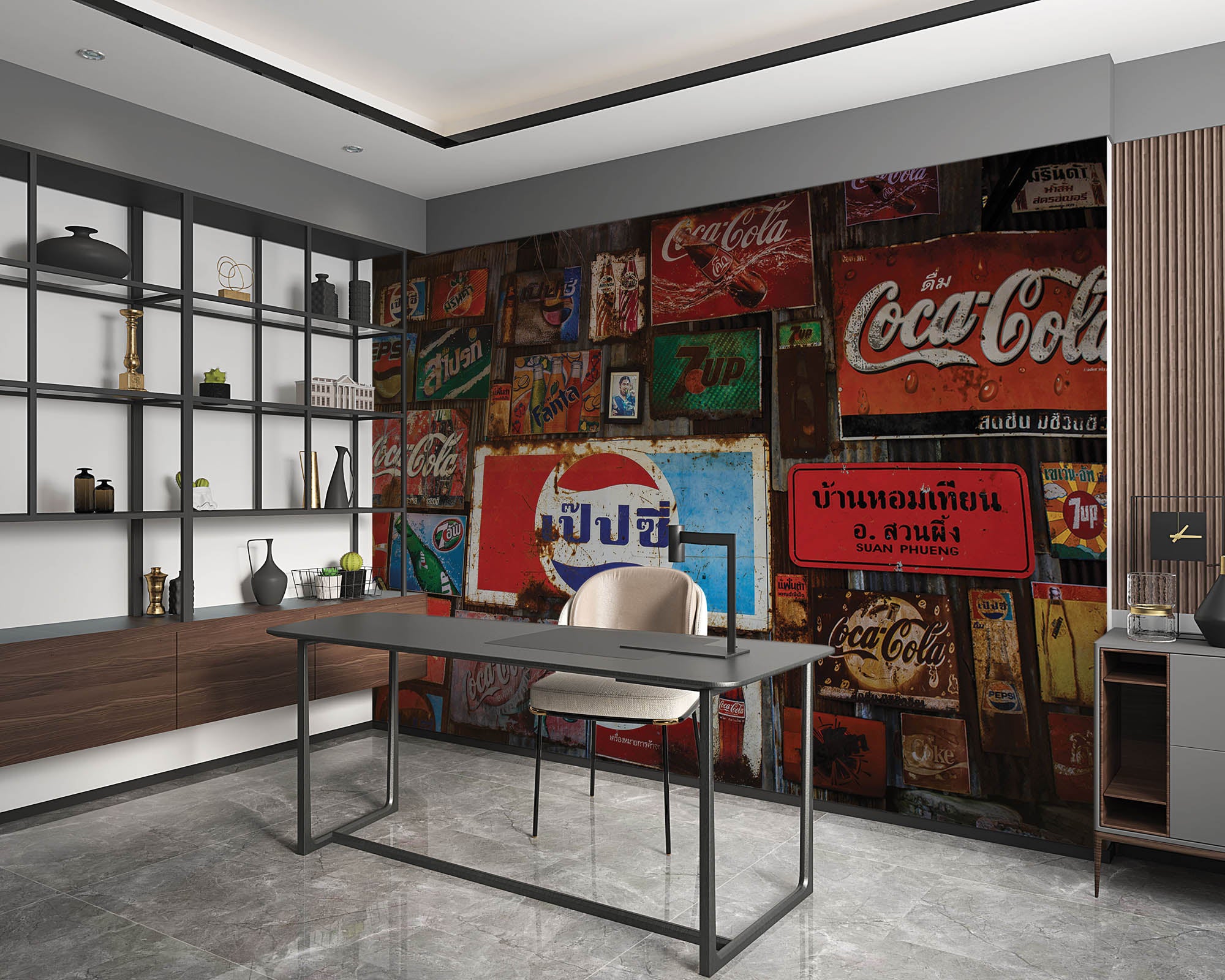 Muur met vintage logo's frisdranken - LW00426 Fotobehang