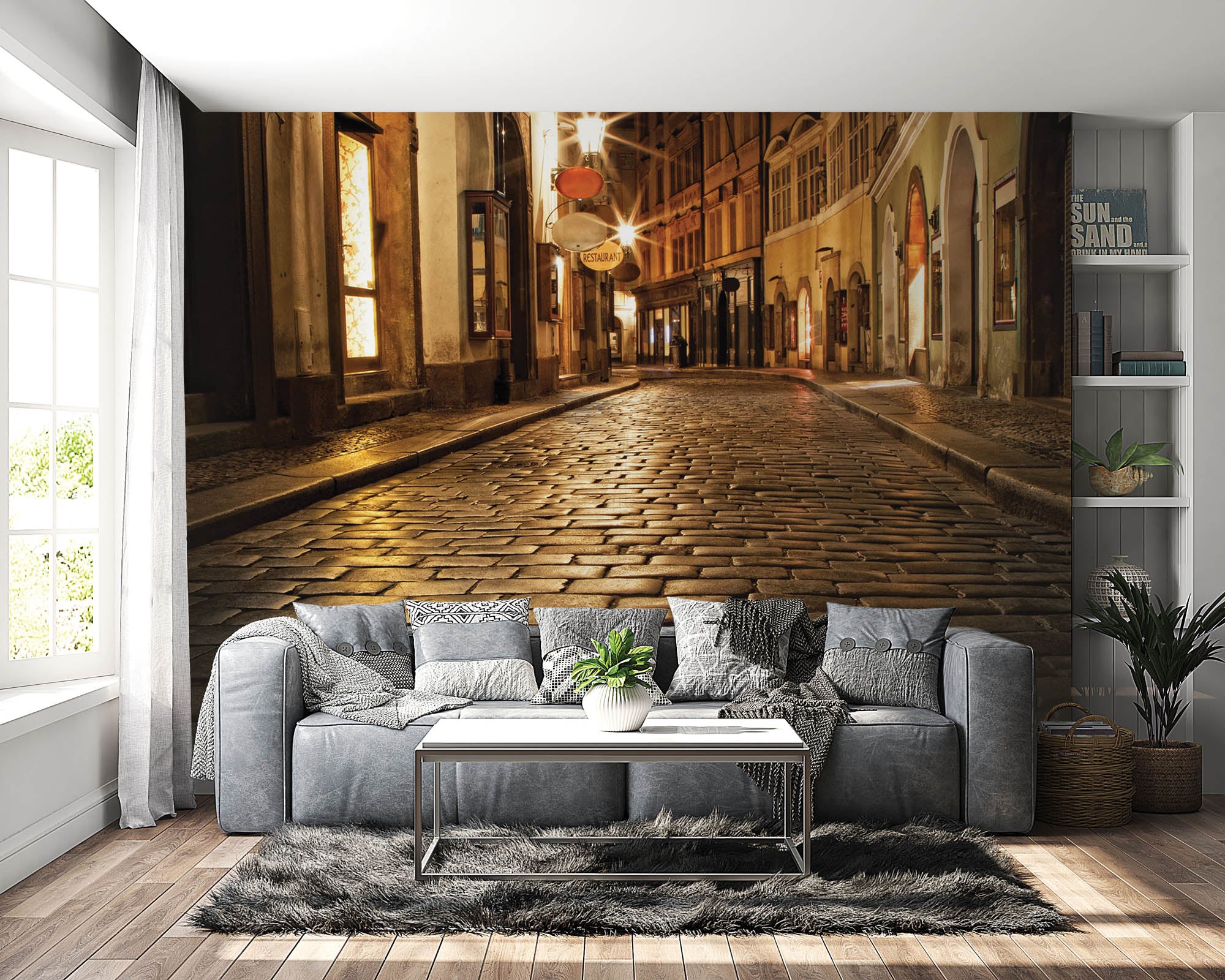 Nauwe verlichte steeg in Praag - LW00346 Fotobehang