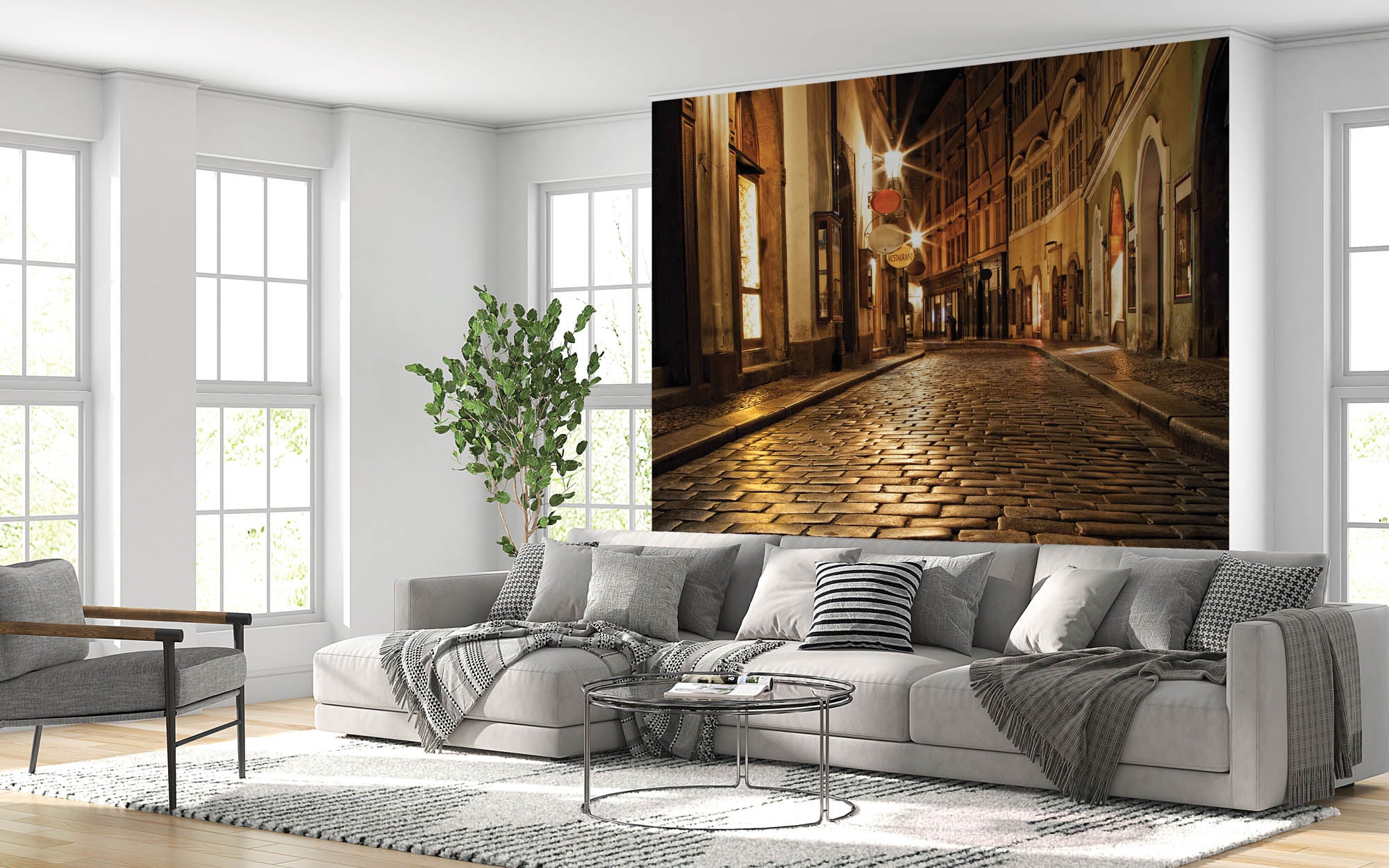 Nauwe verlichte steeg in Praag - LW00346 Fotobehang