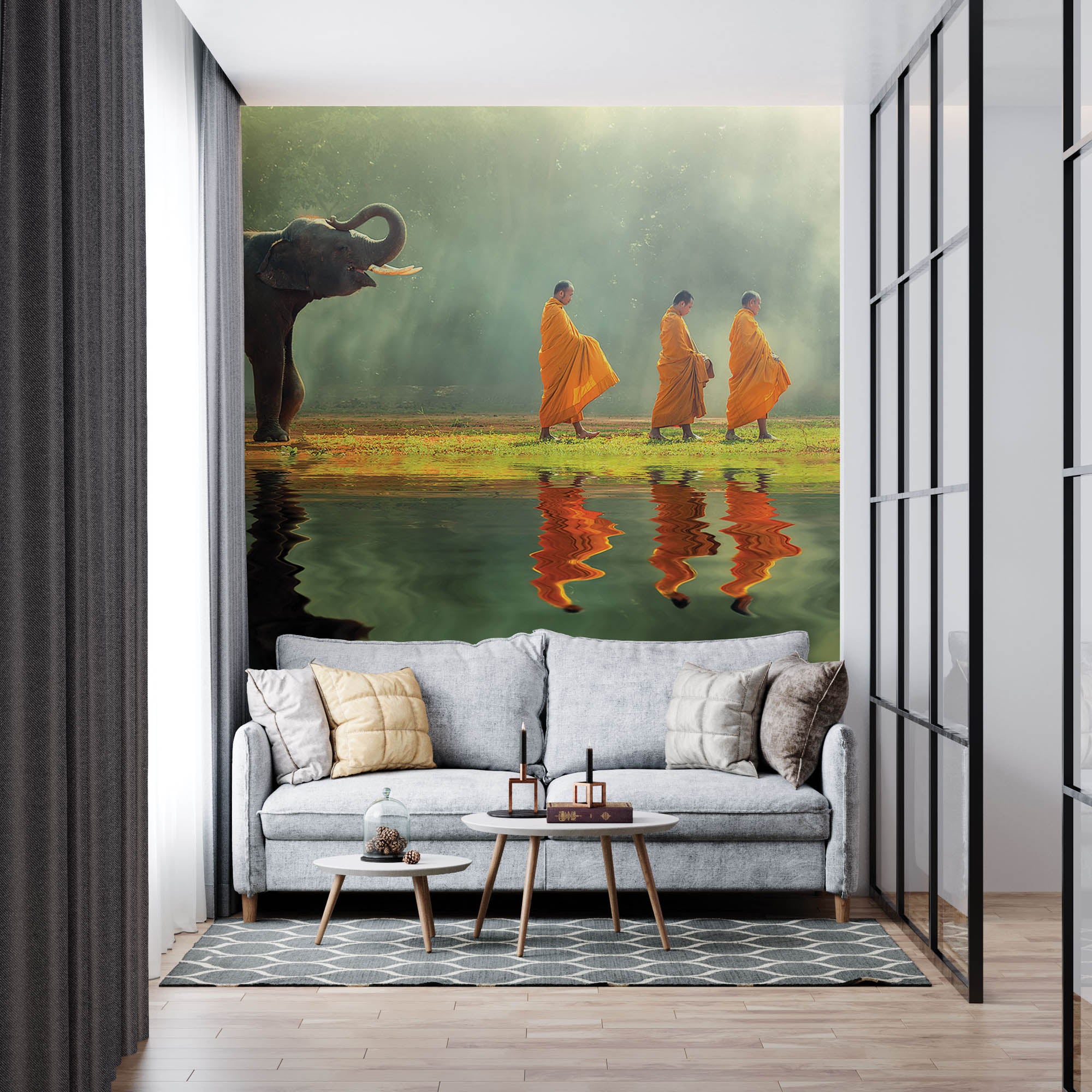 Olifant met monniken - LW00064 Fotobehang