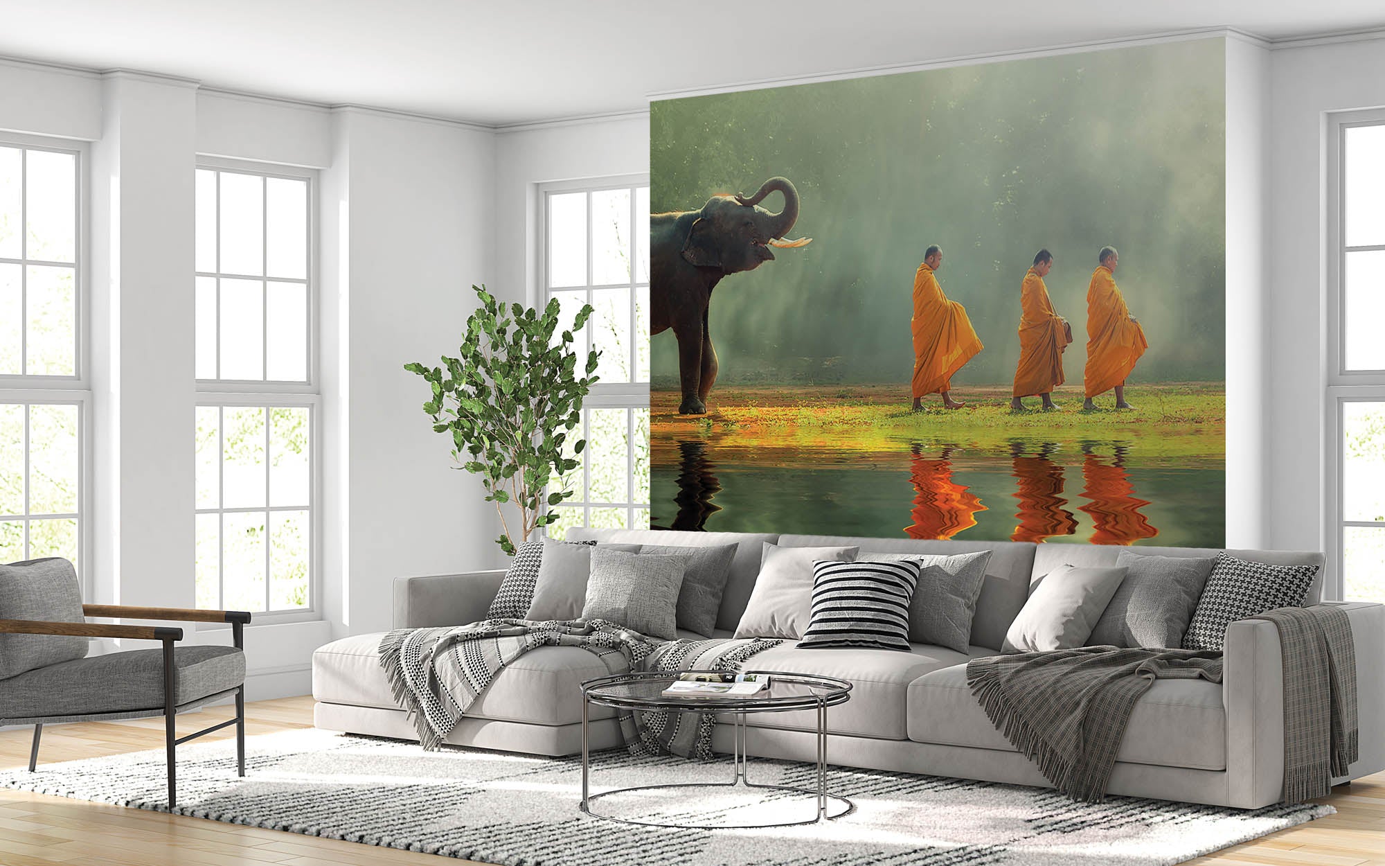 Olifant met monniken - LW00064 Fotobehang