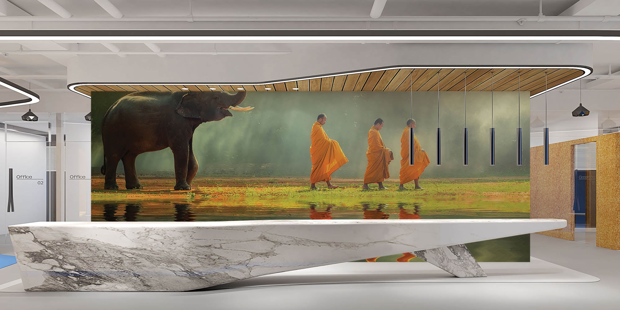 Olifant met monniken - LW00064 Fotobehang