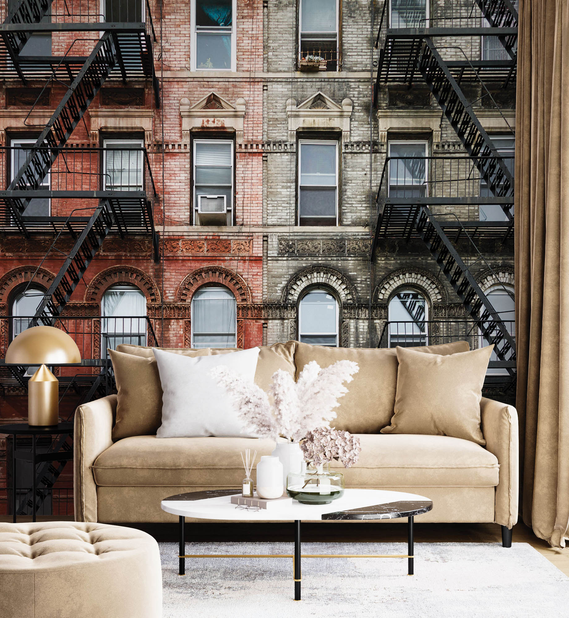 Oud stenen appartementen gebouw - LW00368 Fotobehang