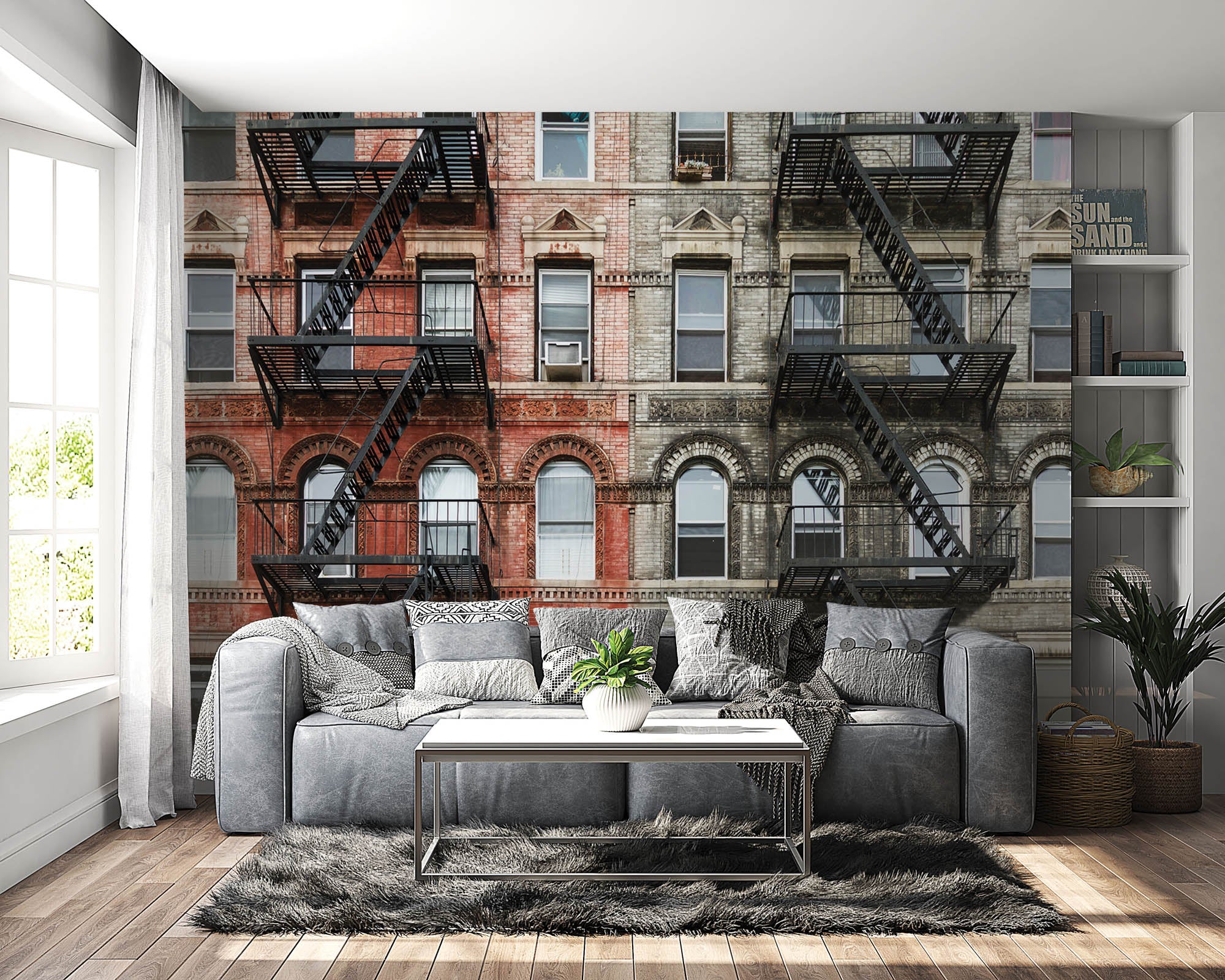 Oud stenen appartementen gebouw - LW00368 Fotobehang