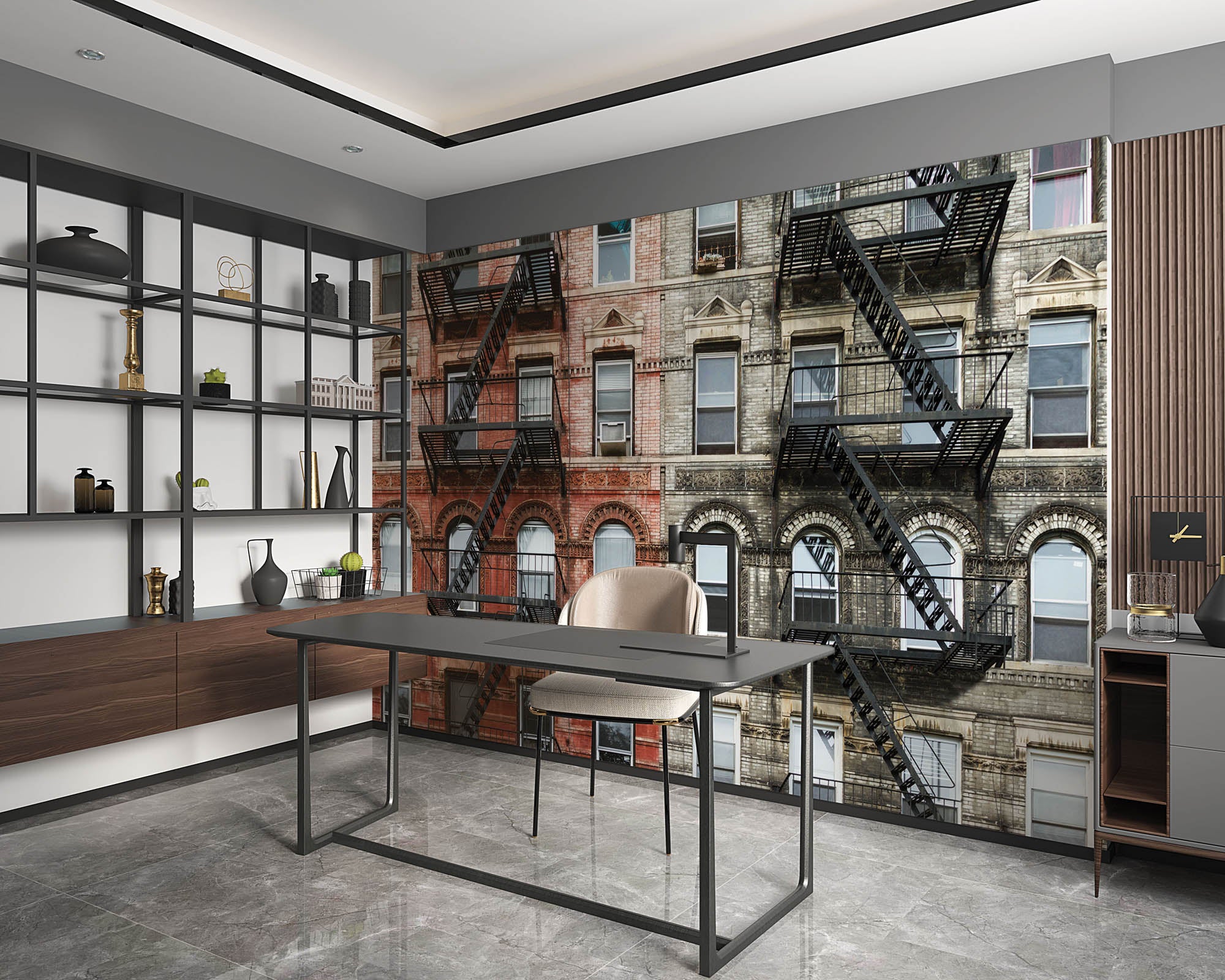 Oud stenen appartementen gebouw - LW00368 Fotobehang