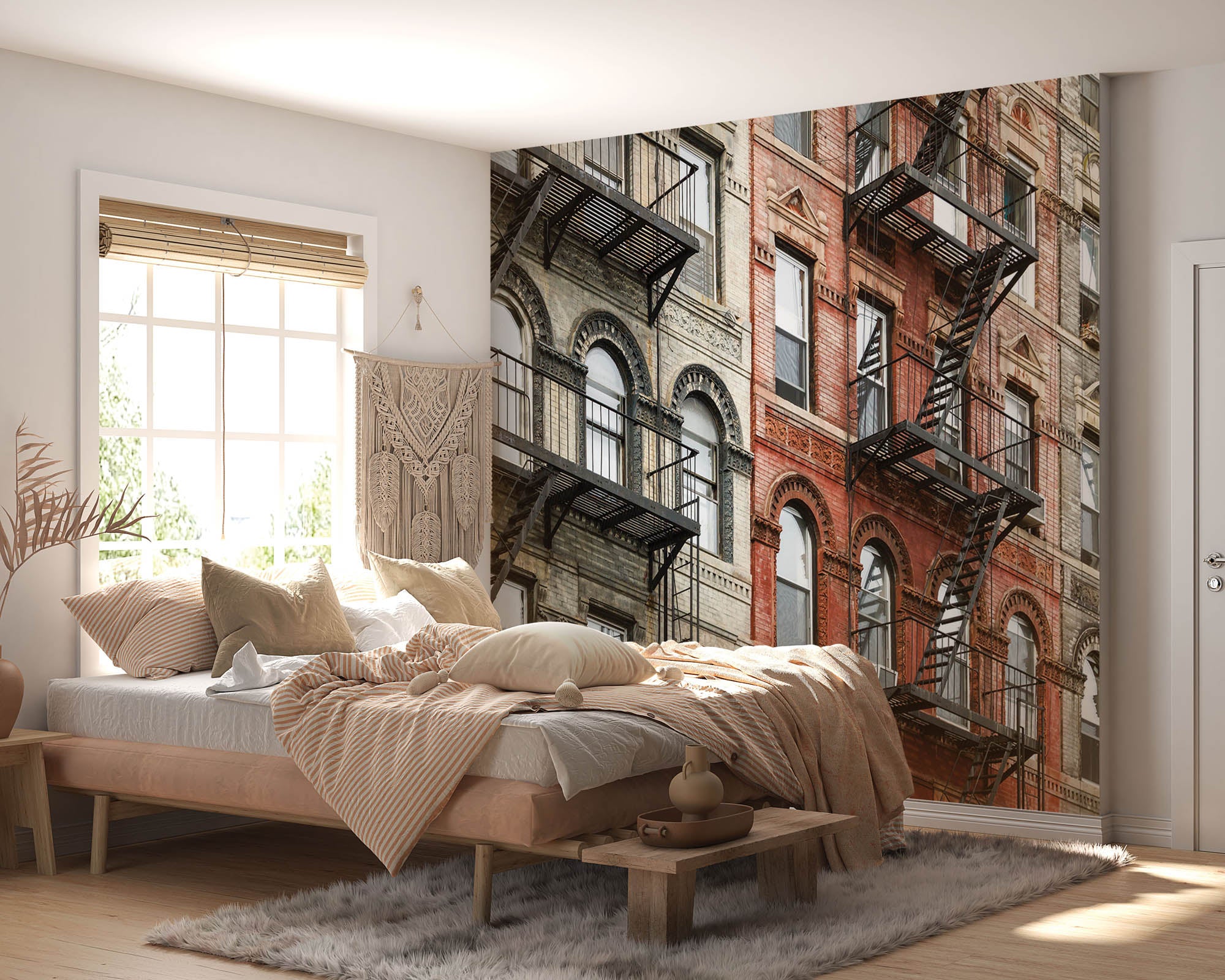 Oude gebouwen met brandtrappen - LW00328 Fotobehang