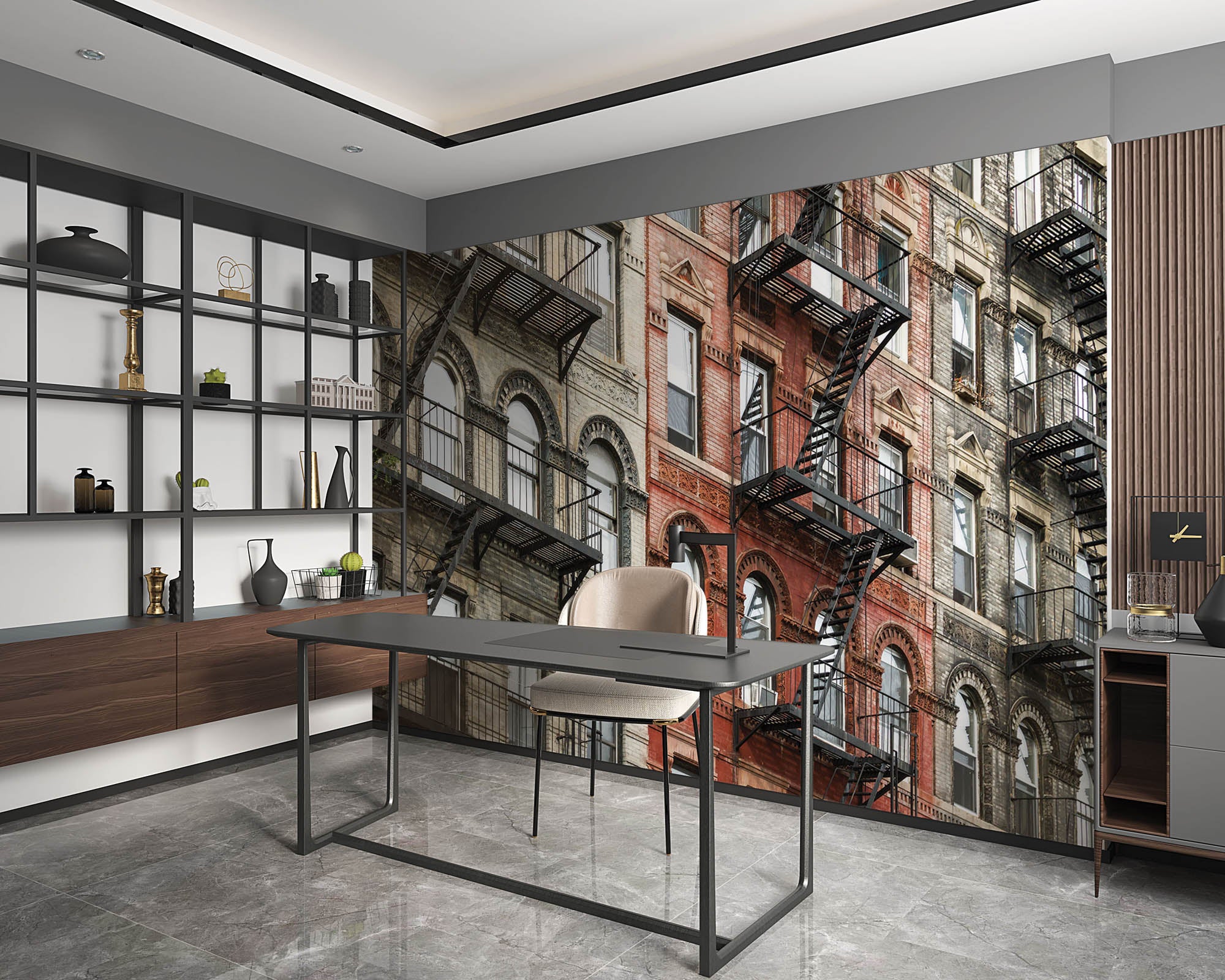 Oude gebouwen met brandtrappen - LW00328 Fotobehang