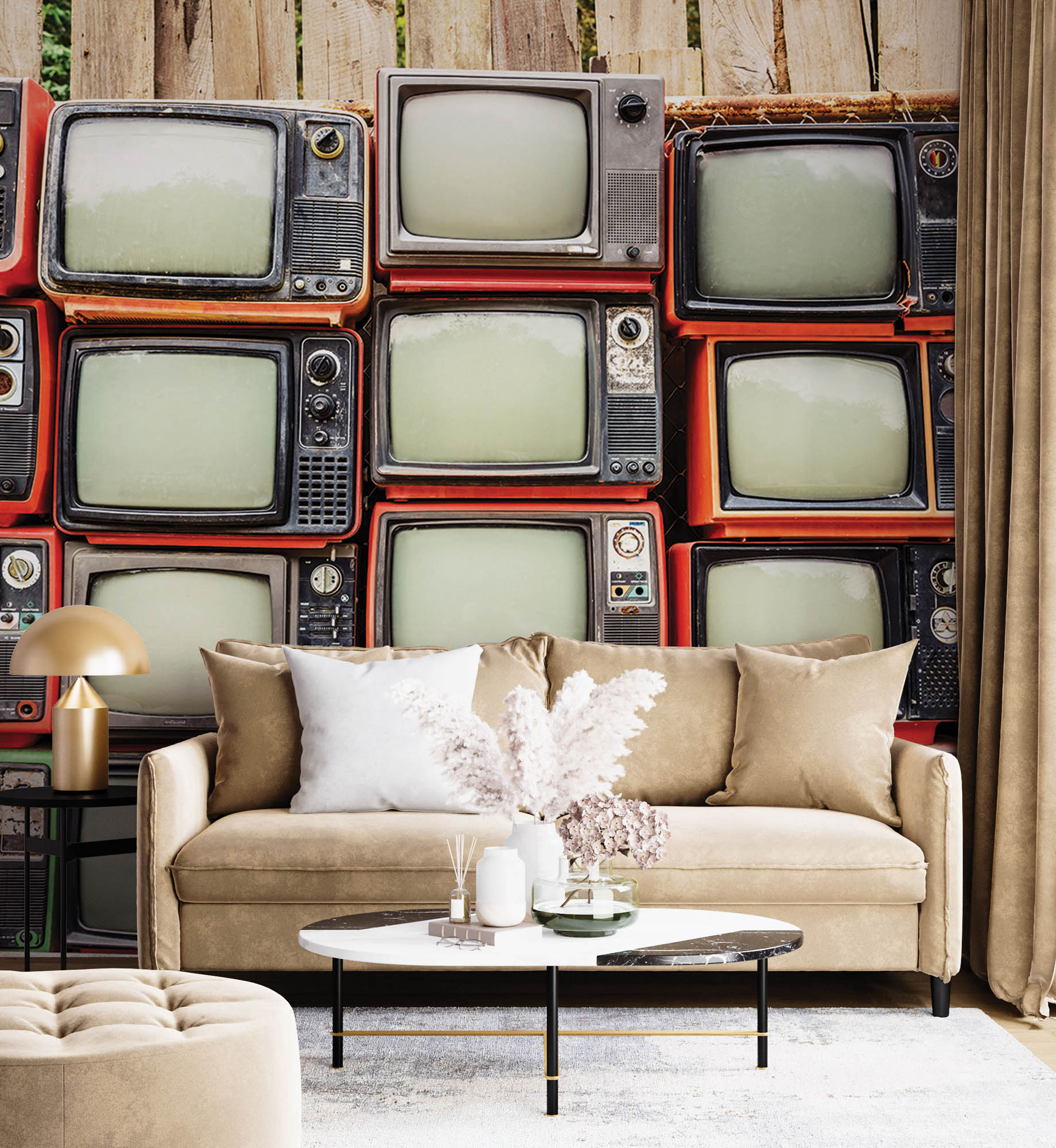 Oude rode retro tv's - LW00414 Fotobehang