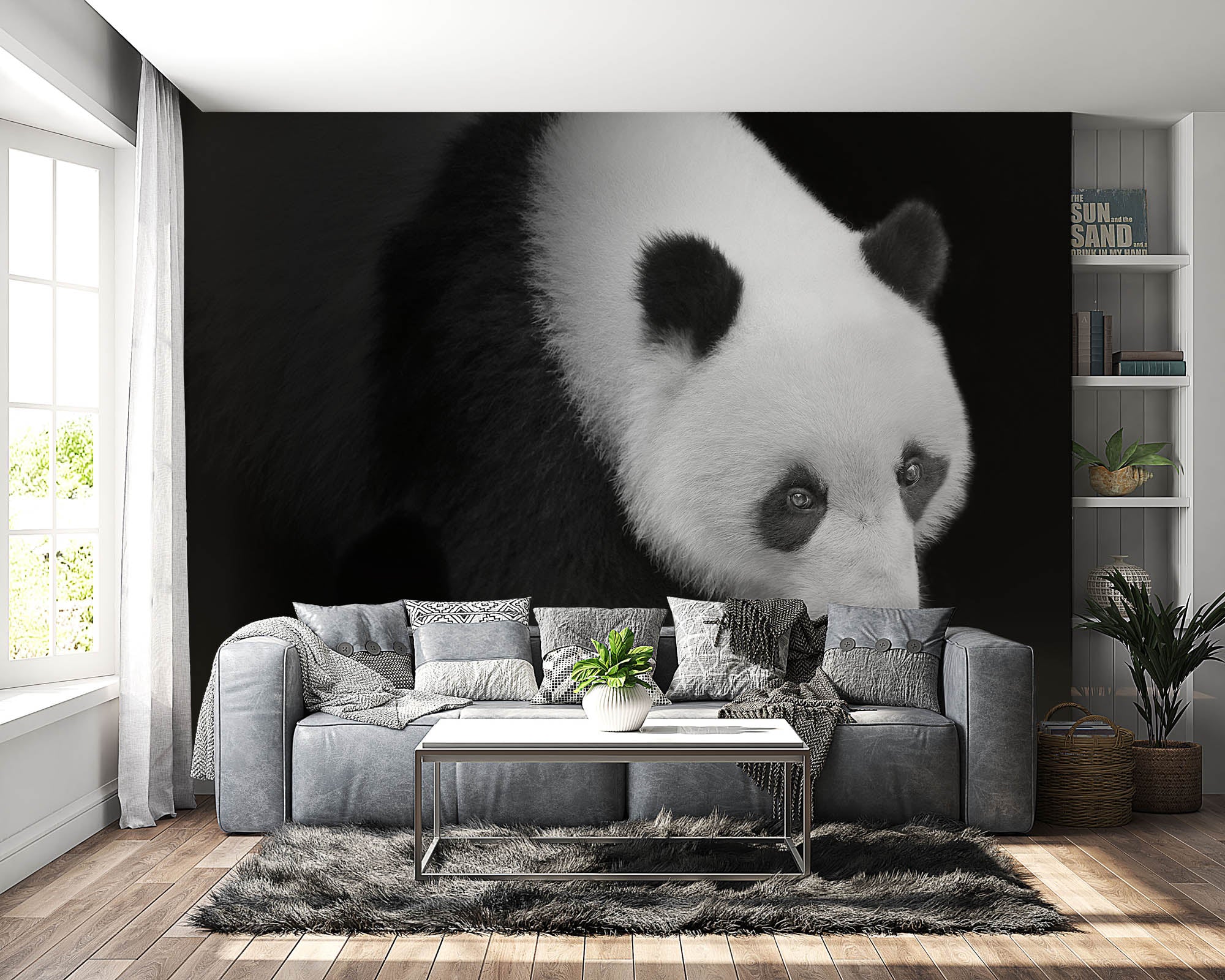 Pandabeer lopend vanuit het donker - LW00240 Fotobehang