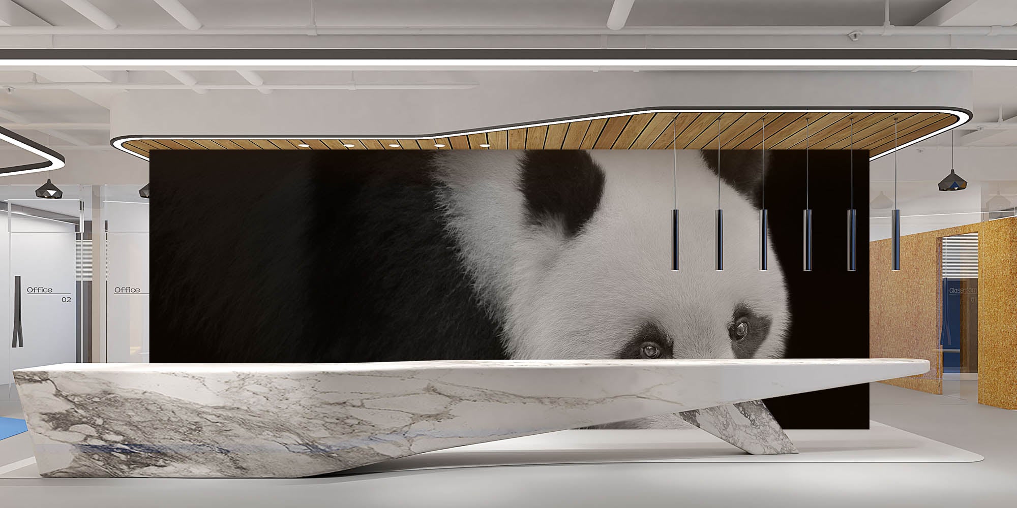 Pandabeer lopend vanuit het donker - LW00240 Fotobehang