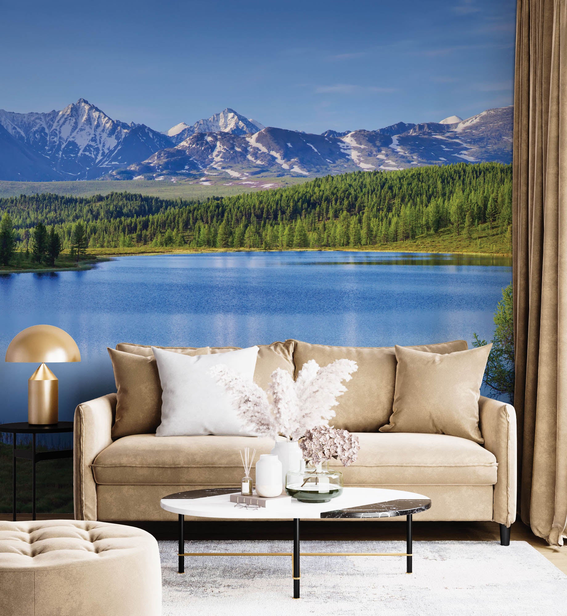 Panoramisch zicht op bergen en meer - LW00145 Fotobehang