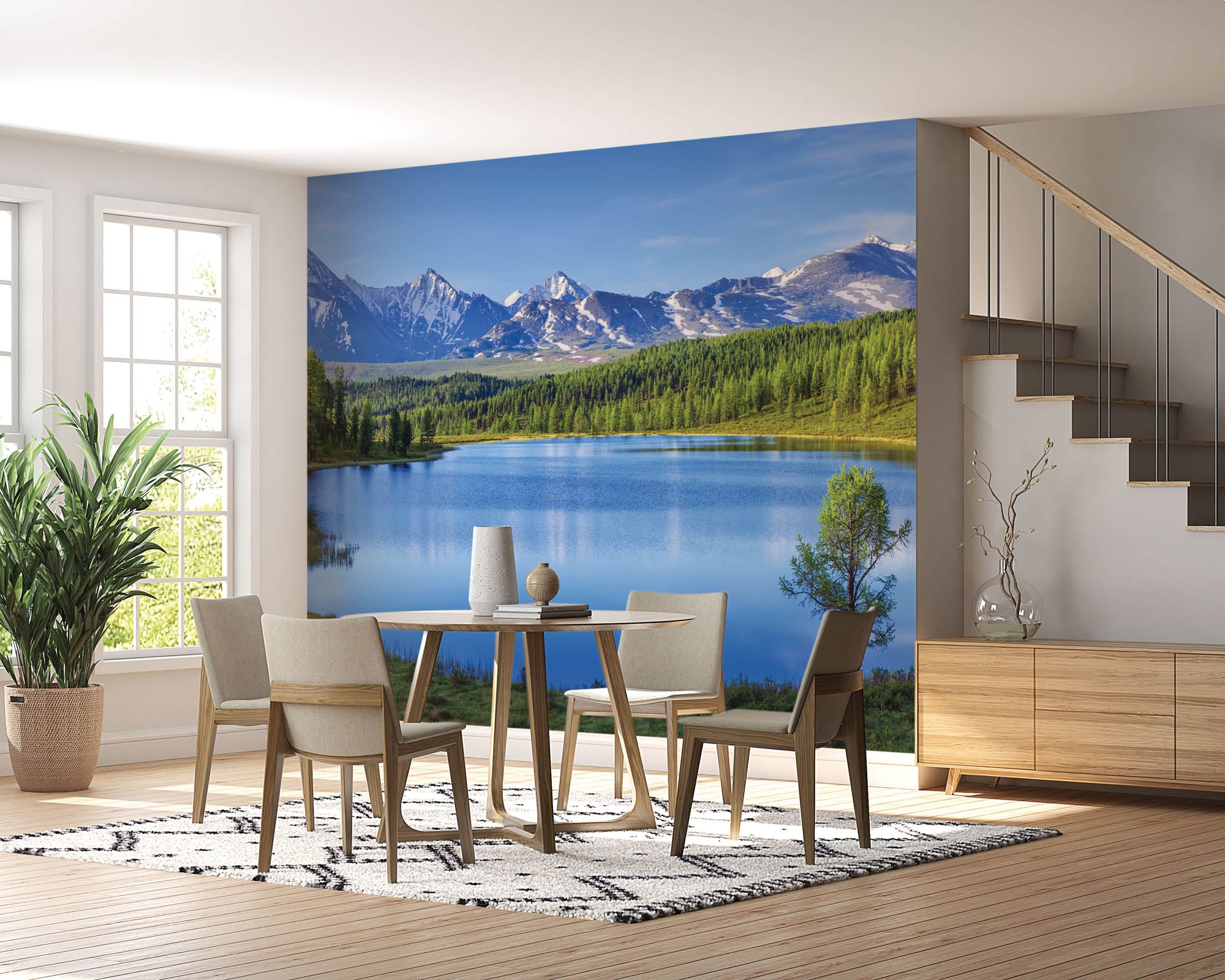 Panoramisch zicht op bergen en meer - LW00145 Fotobehang