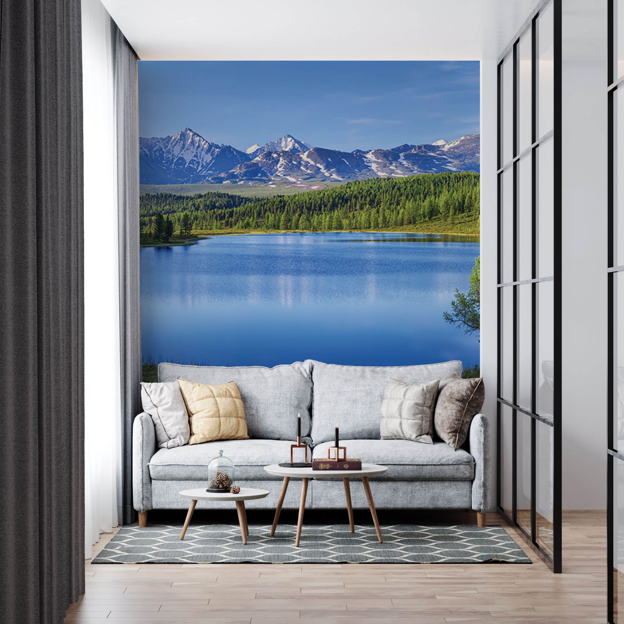 Panoramisch zicht op bergen en meer - LW00145 Fotobehang