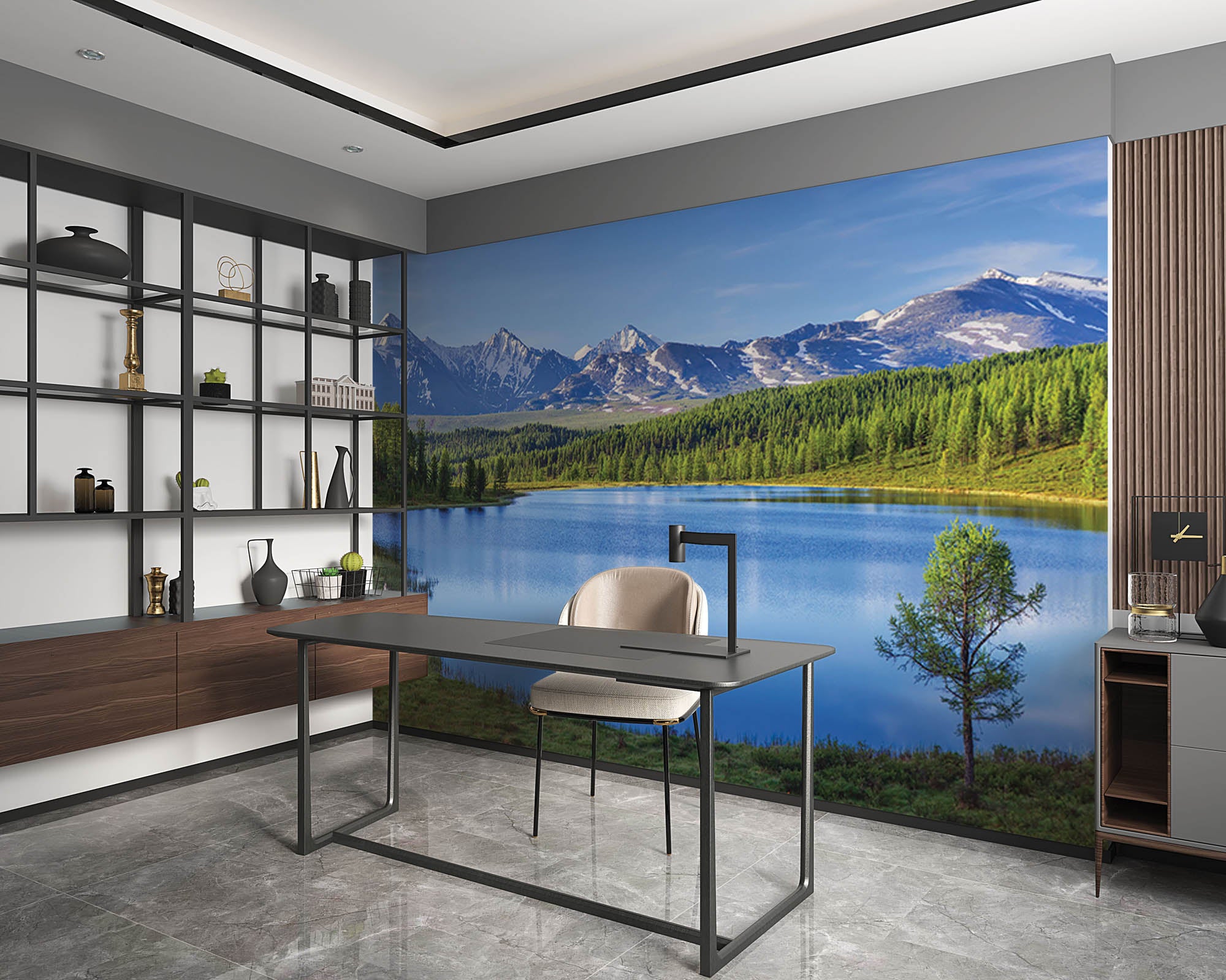 Panoramisch zicht op bergen en meer - LW00145 Fotobehang