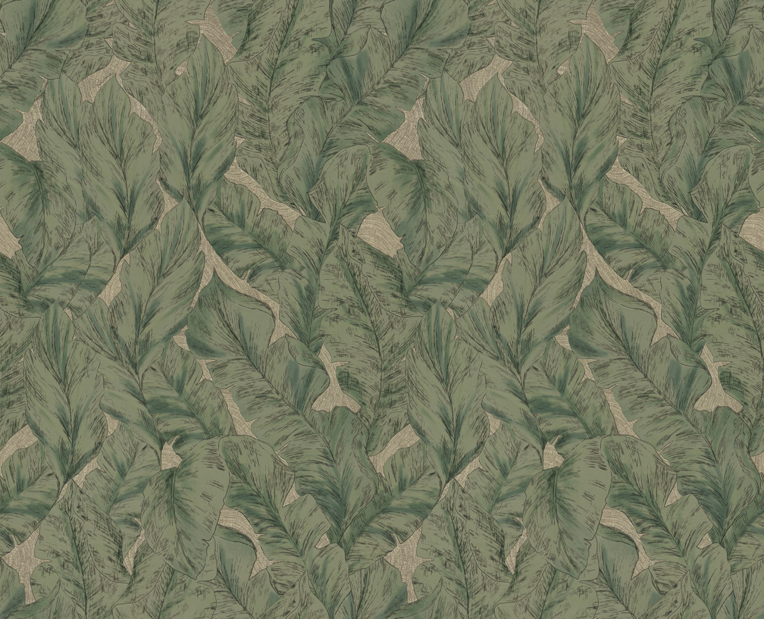 Roberto Cavalli 9 - Bladeren Groen/Beige - 21077 Behang