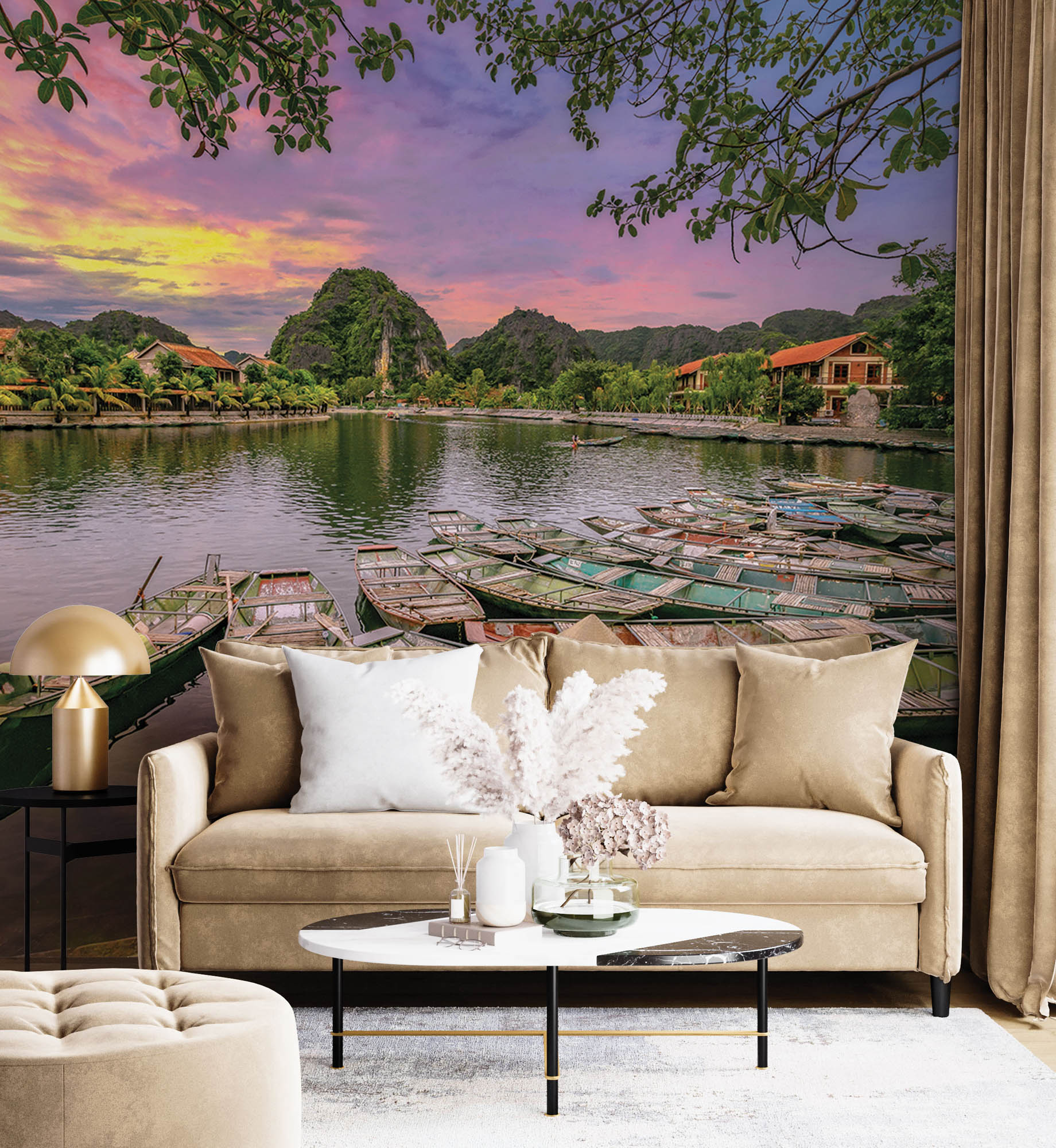 Roeiboot Vietnam - LW00079 Fotobehang