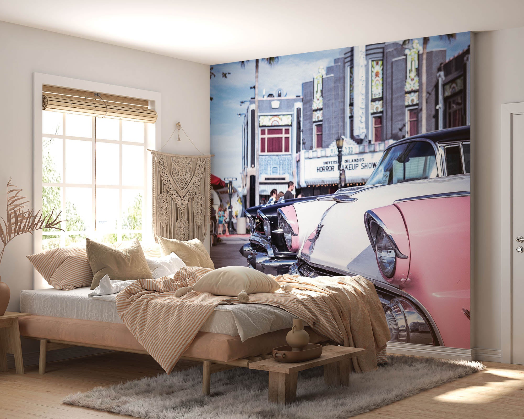 Roze vintage auto's - LW00430 Fotobehang