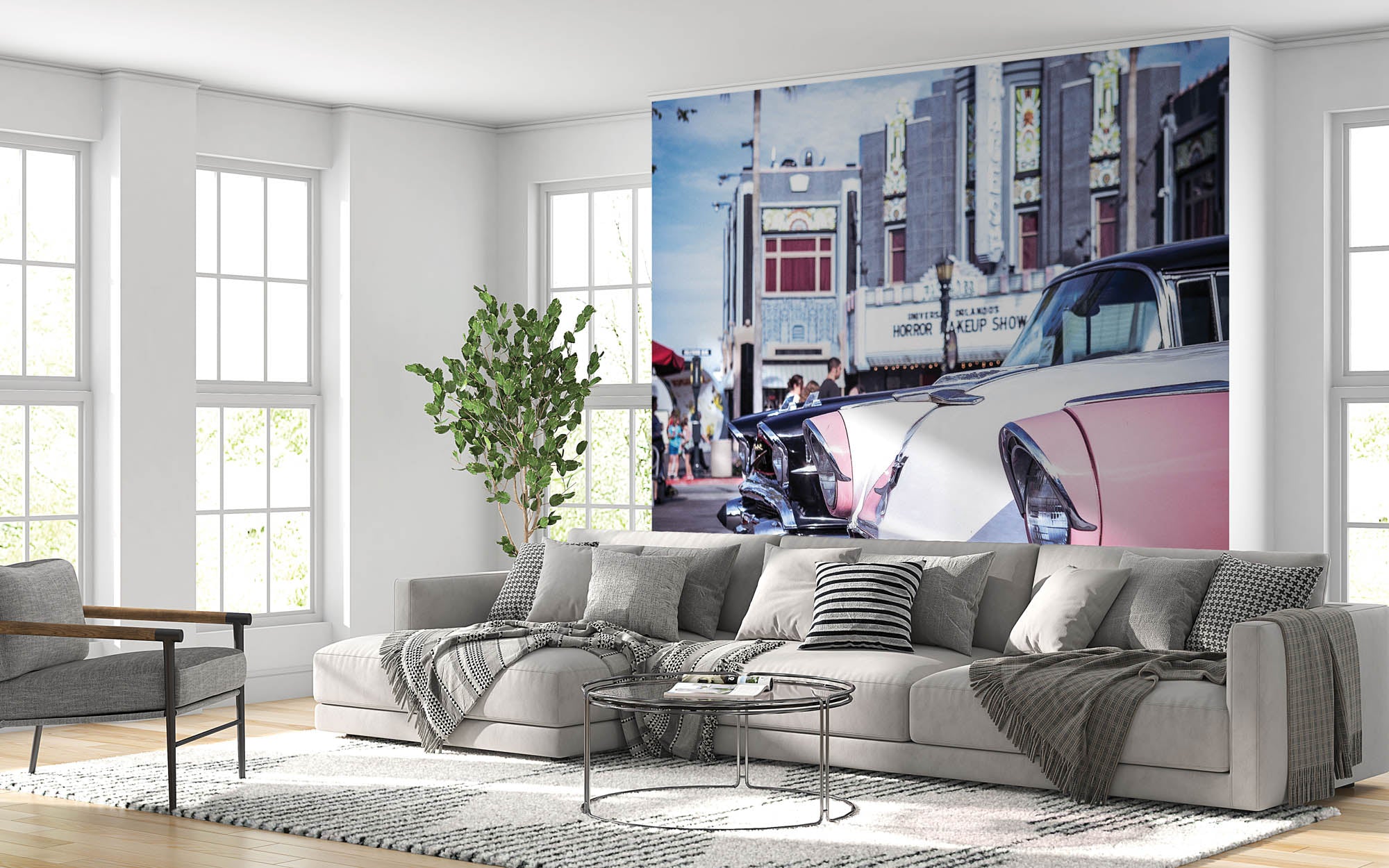 Roze vintage auto's - LW00430 Fotobehang