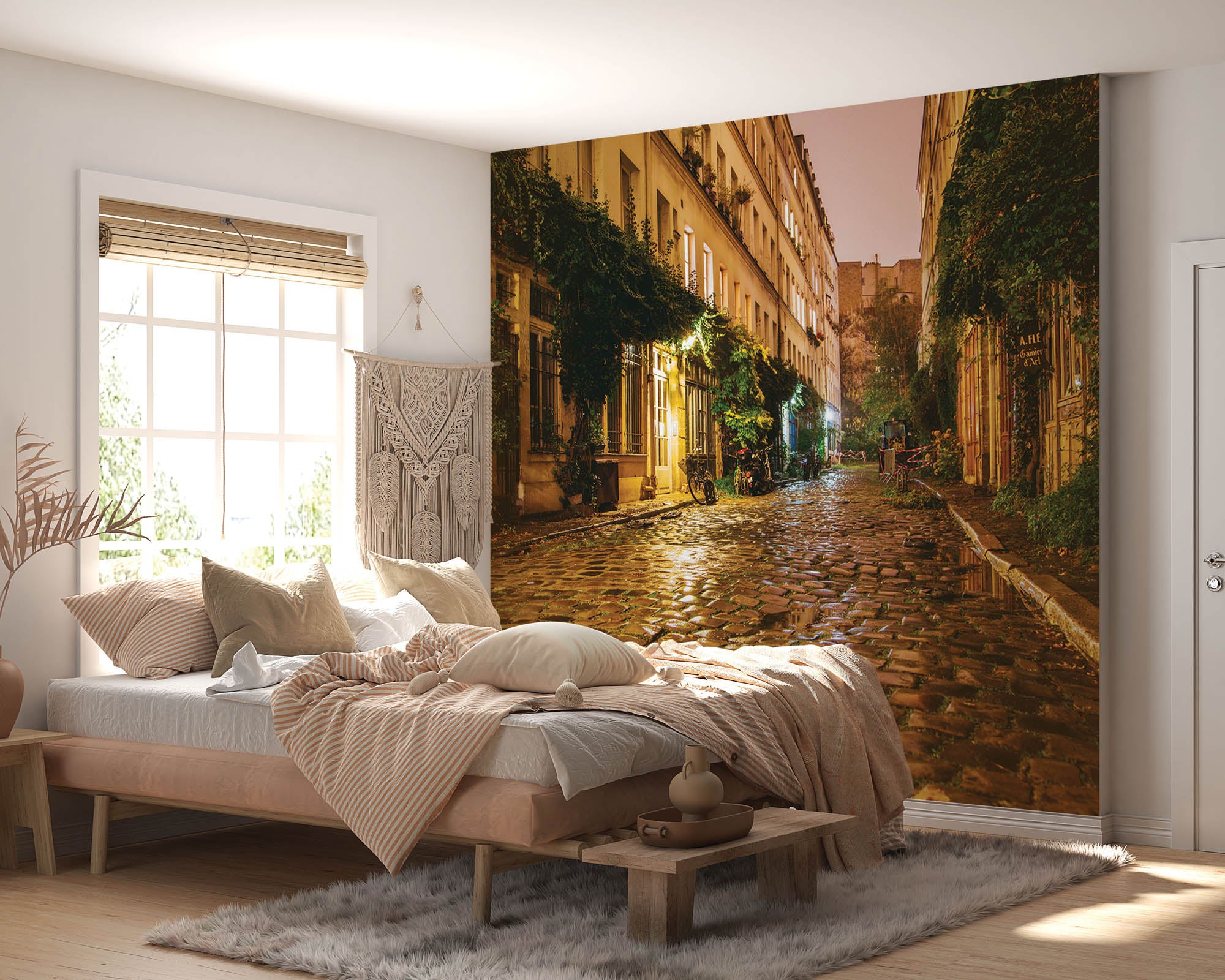 Straat in Parijs met een retro oude stenen weg - LW00372 Fotobehang