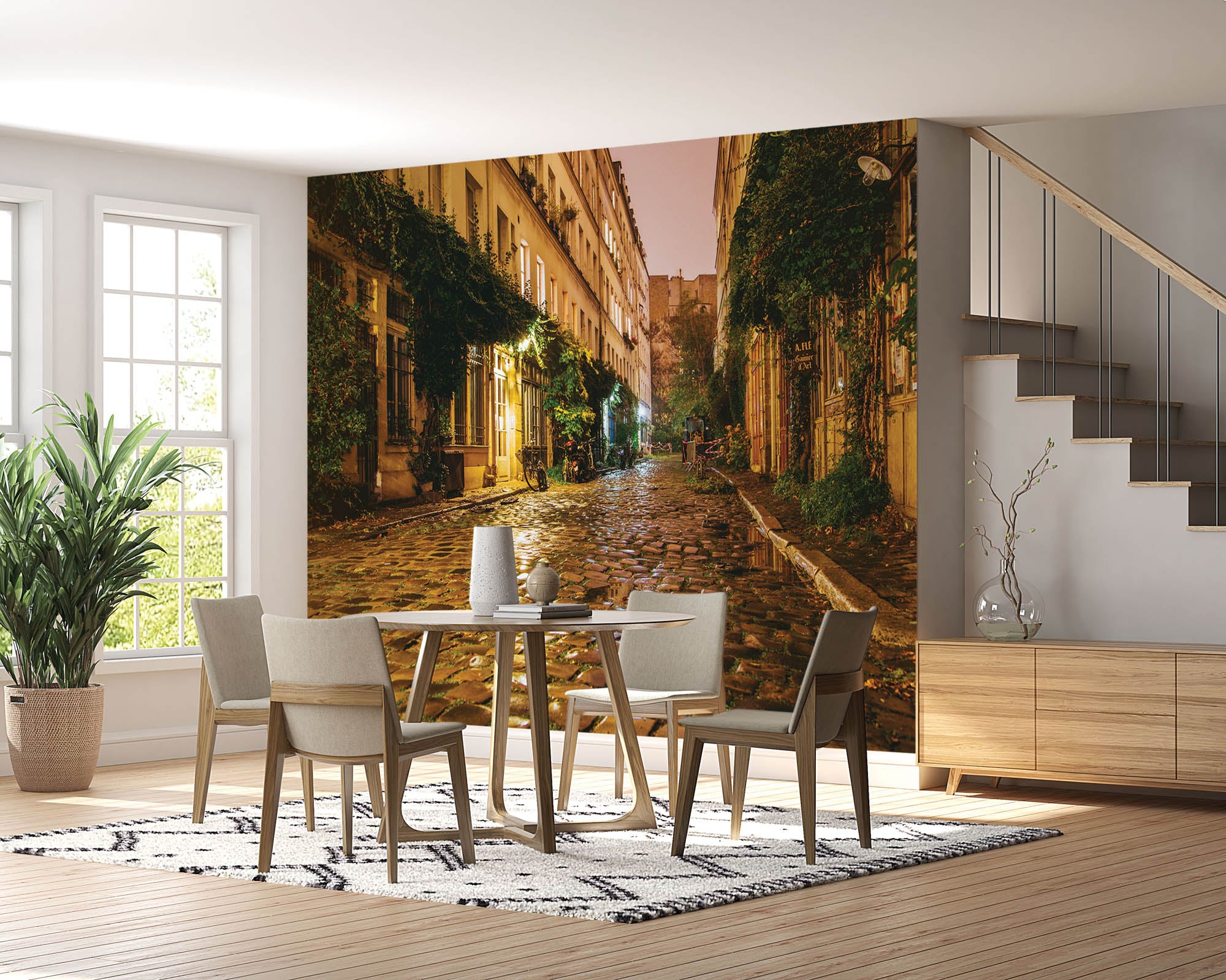 Straat in Parijs met een retro oude stenen weg - LW00372 Fotobehang