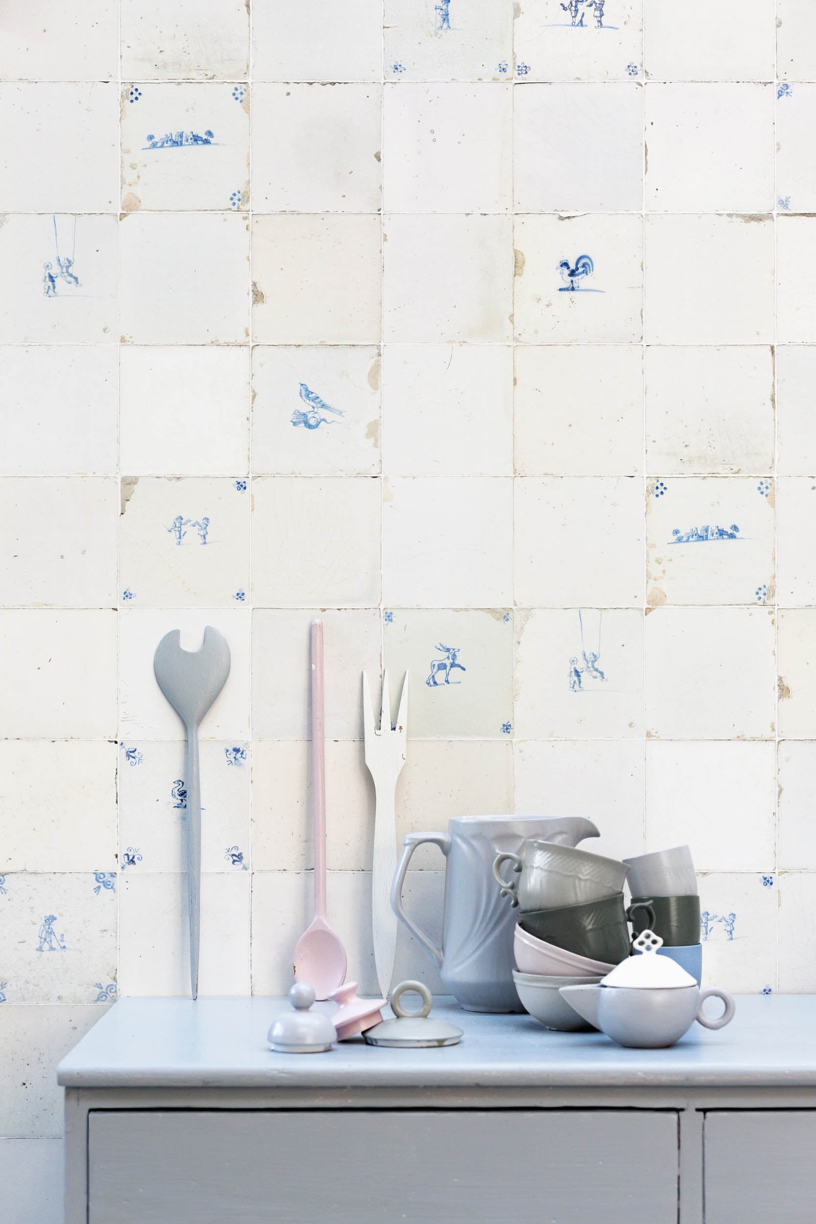 Studio Ditte Tegeltjes Antiek - Blauw Behang