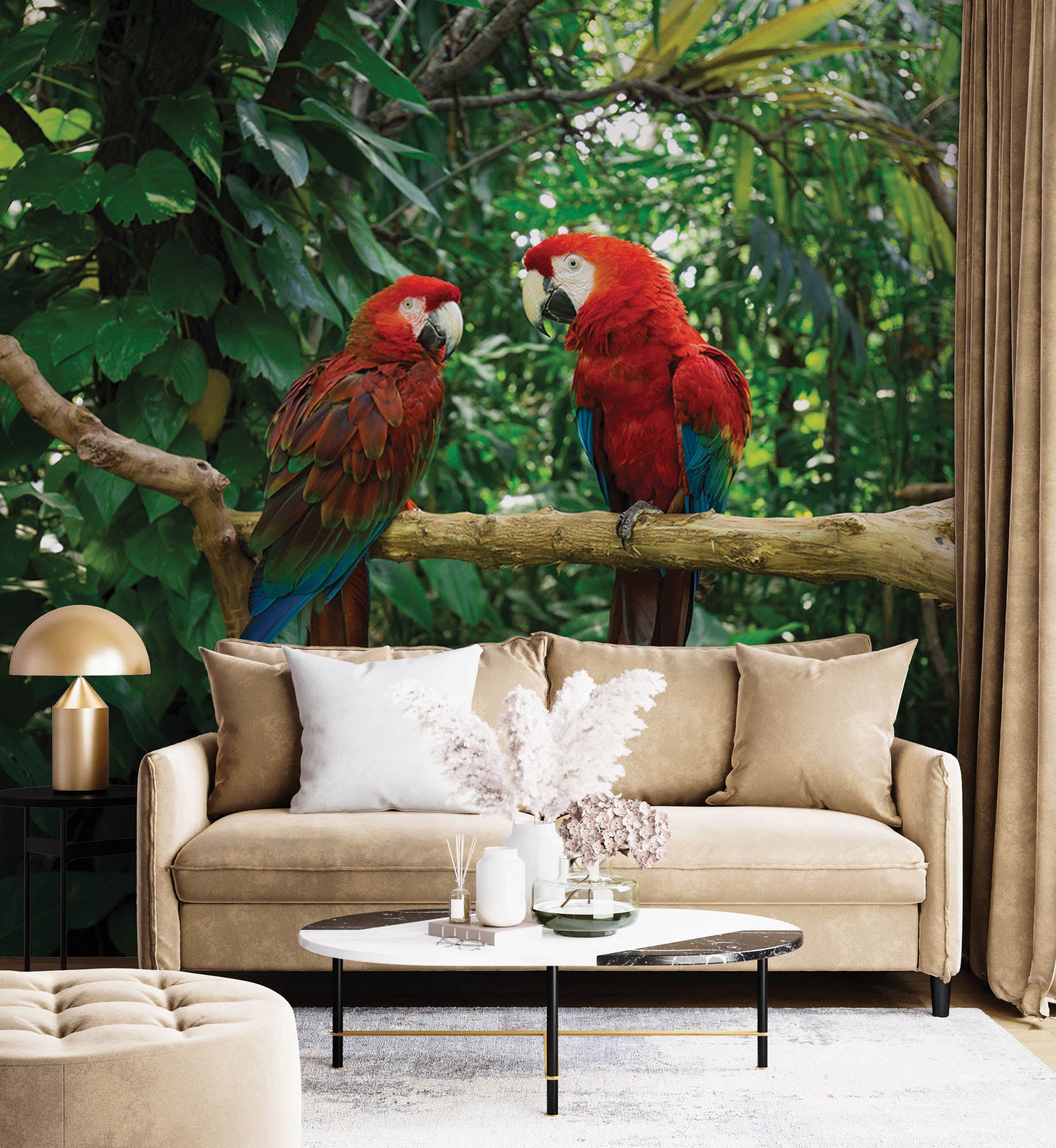 Twee papegaaien op tak - LW00174 Fotobehang