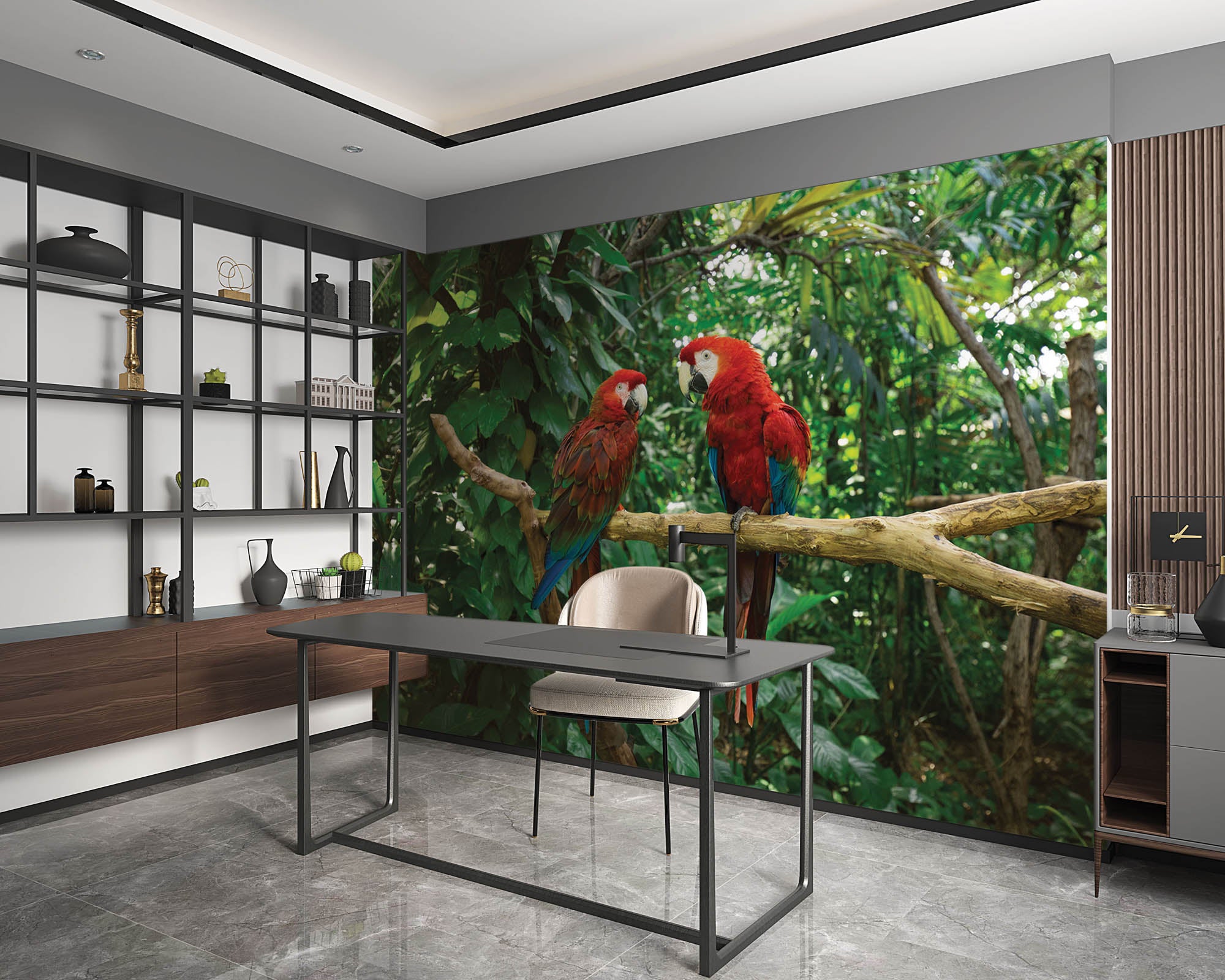 Twee papegaaien op tak - LW00174 Fotobehang