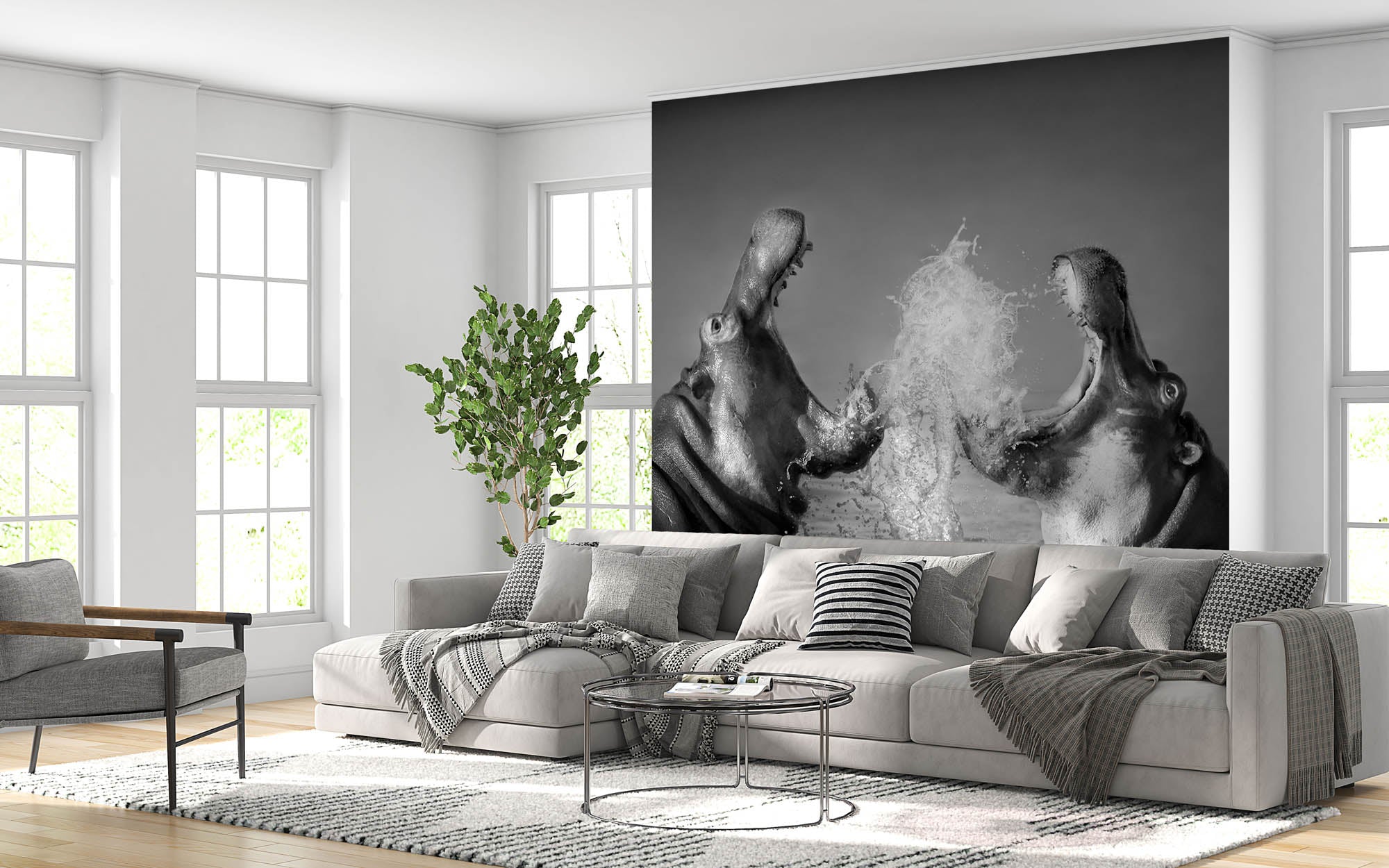 Vechtende nijlpaarden - LW00201 Fotobehang