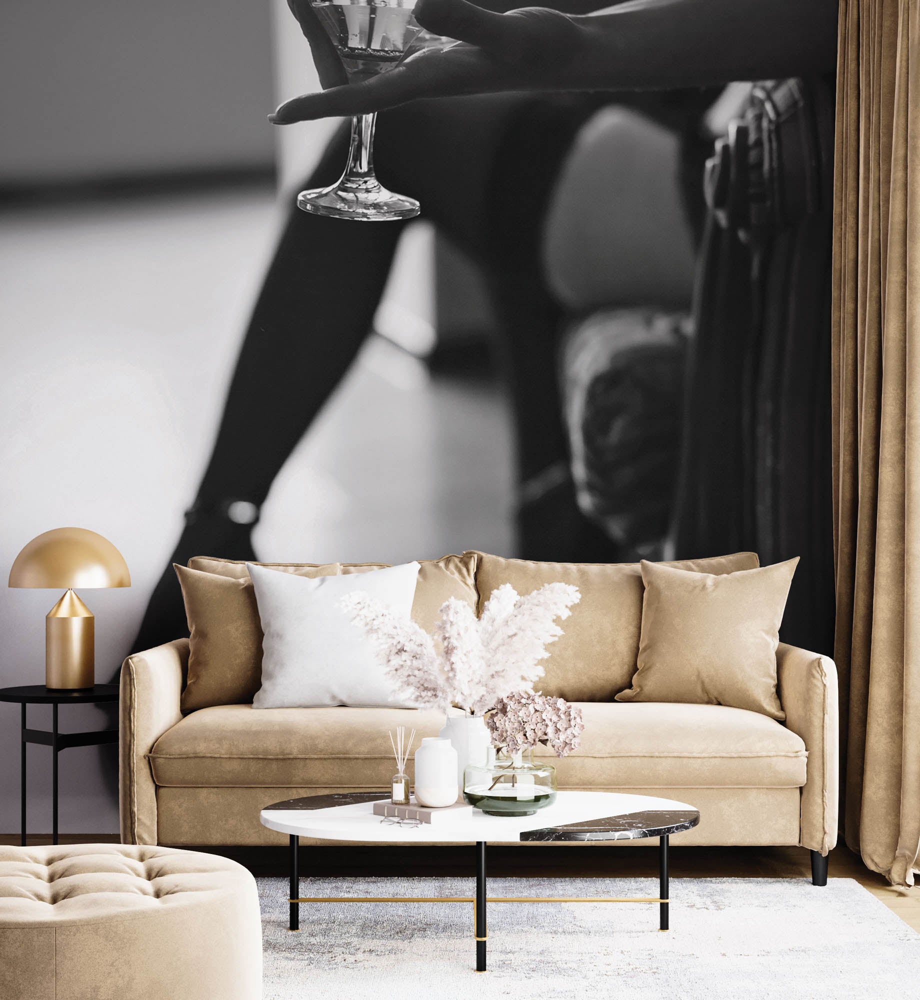 Verleidelijke pose vrouw met champagne glas - LW00417 Fotobehang