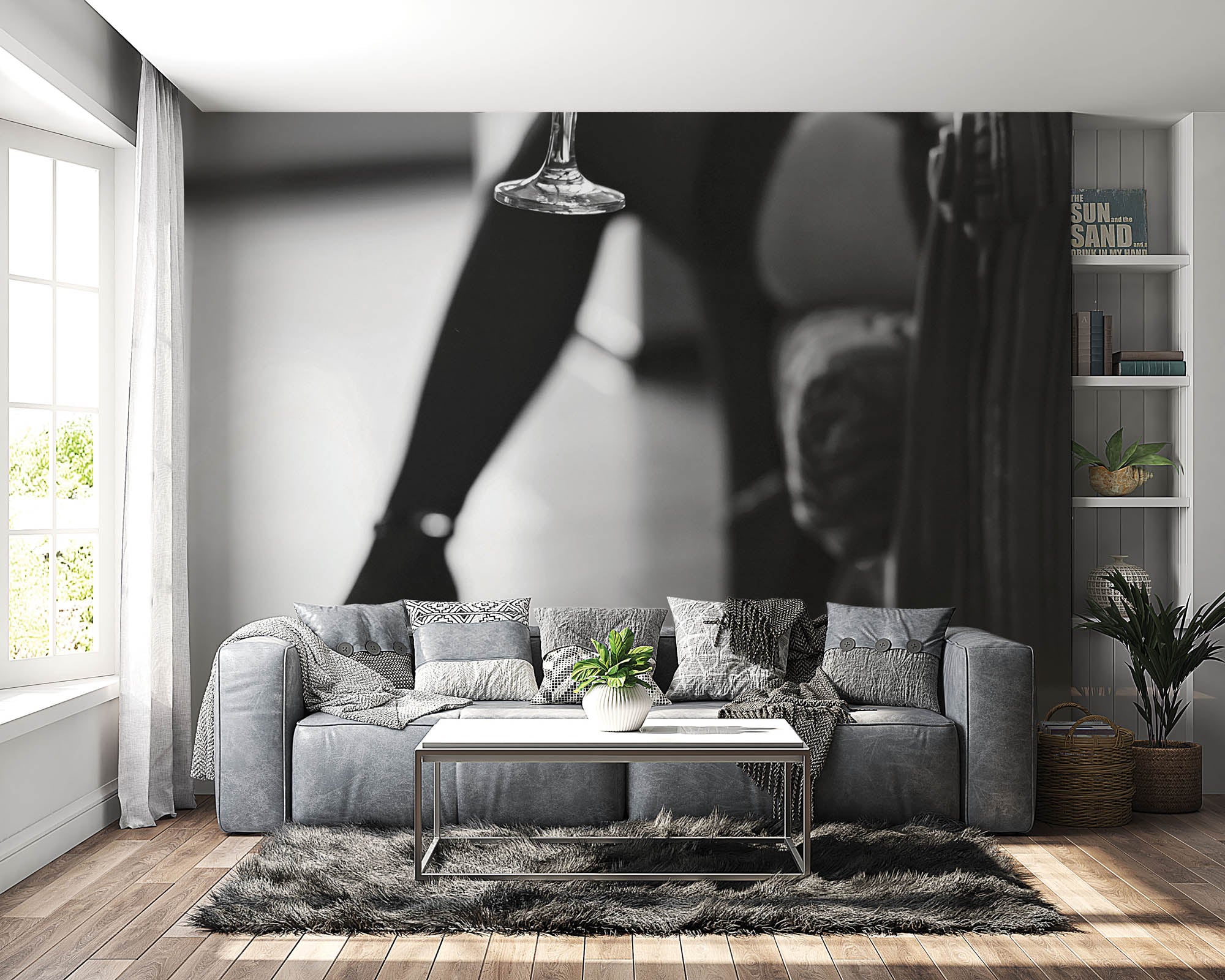 Verleidelijke pose vrouw met champagne glas - LW00417 Fotobehang